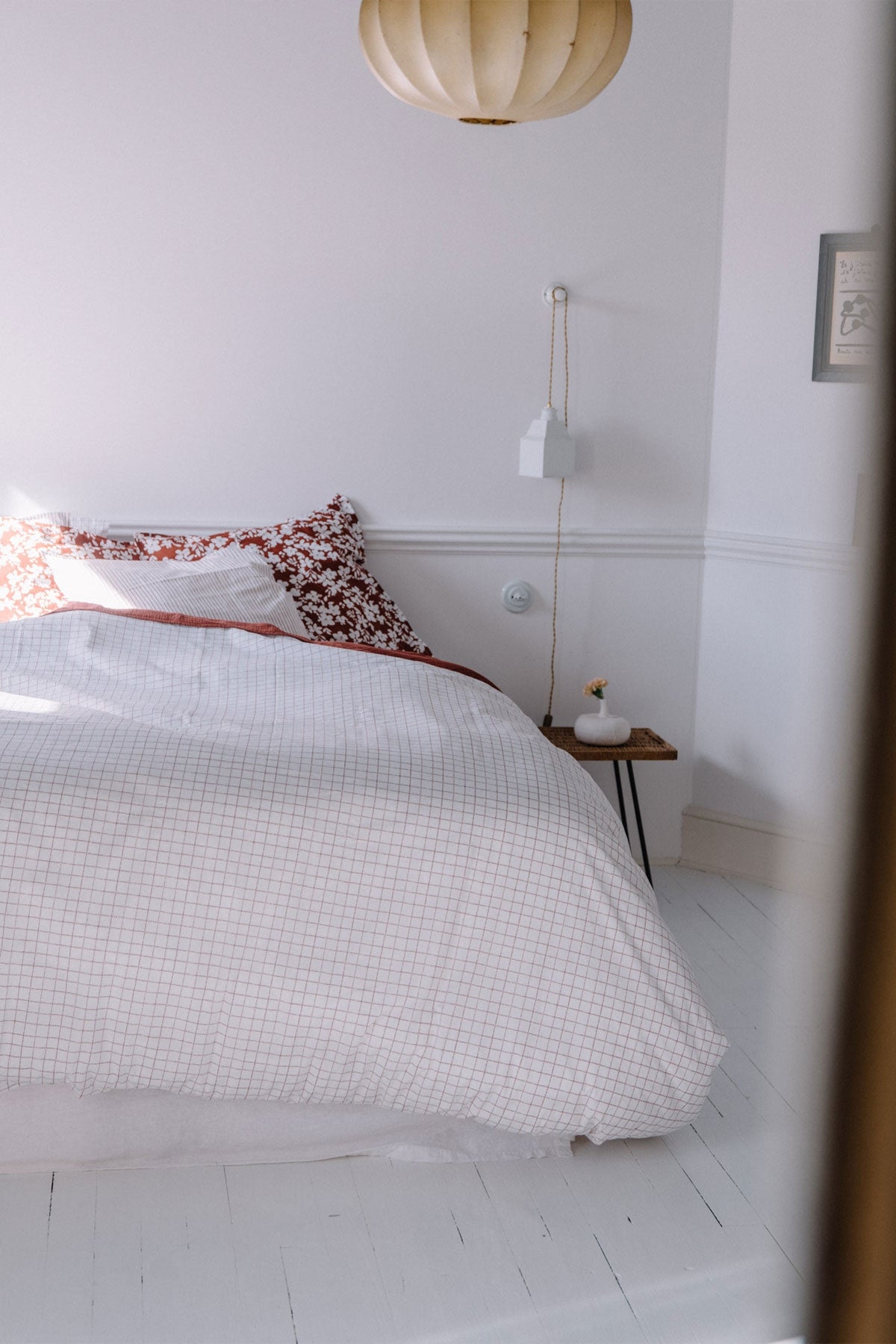 Chic rust red checks organic cotton percale duvet cover