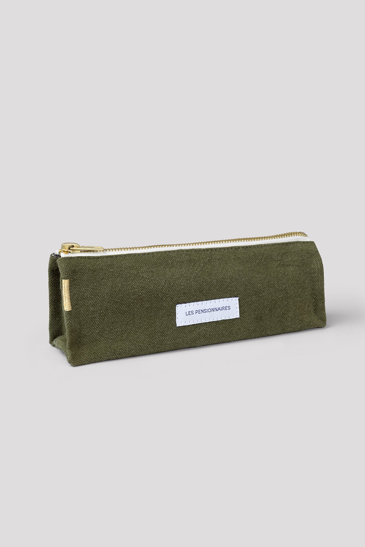Trousse à crayons en toile de coton bio vert kaki Les pensionnaires