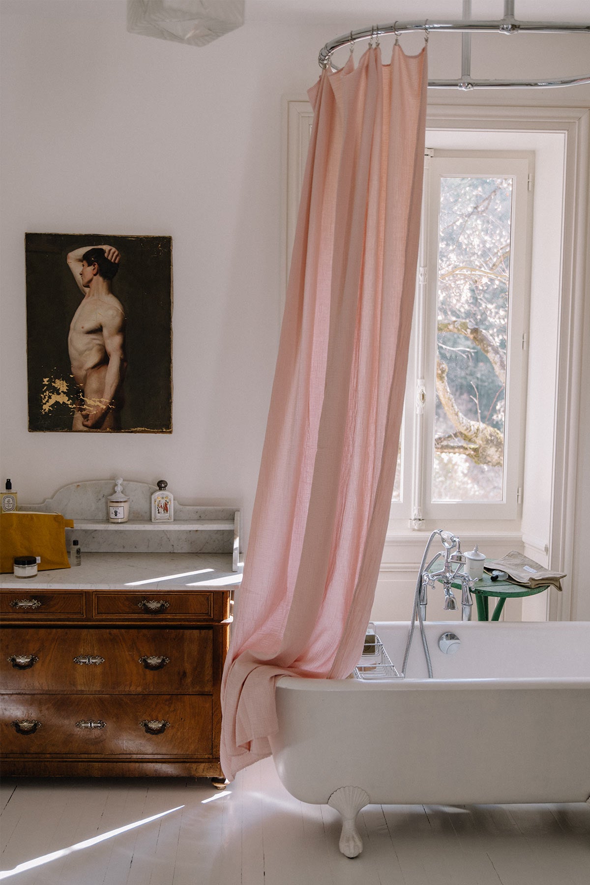 Grand plaid en double gaze de coton rose Les pensionnaires