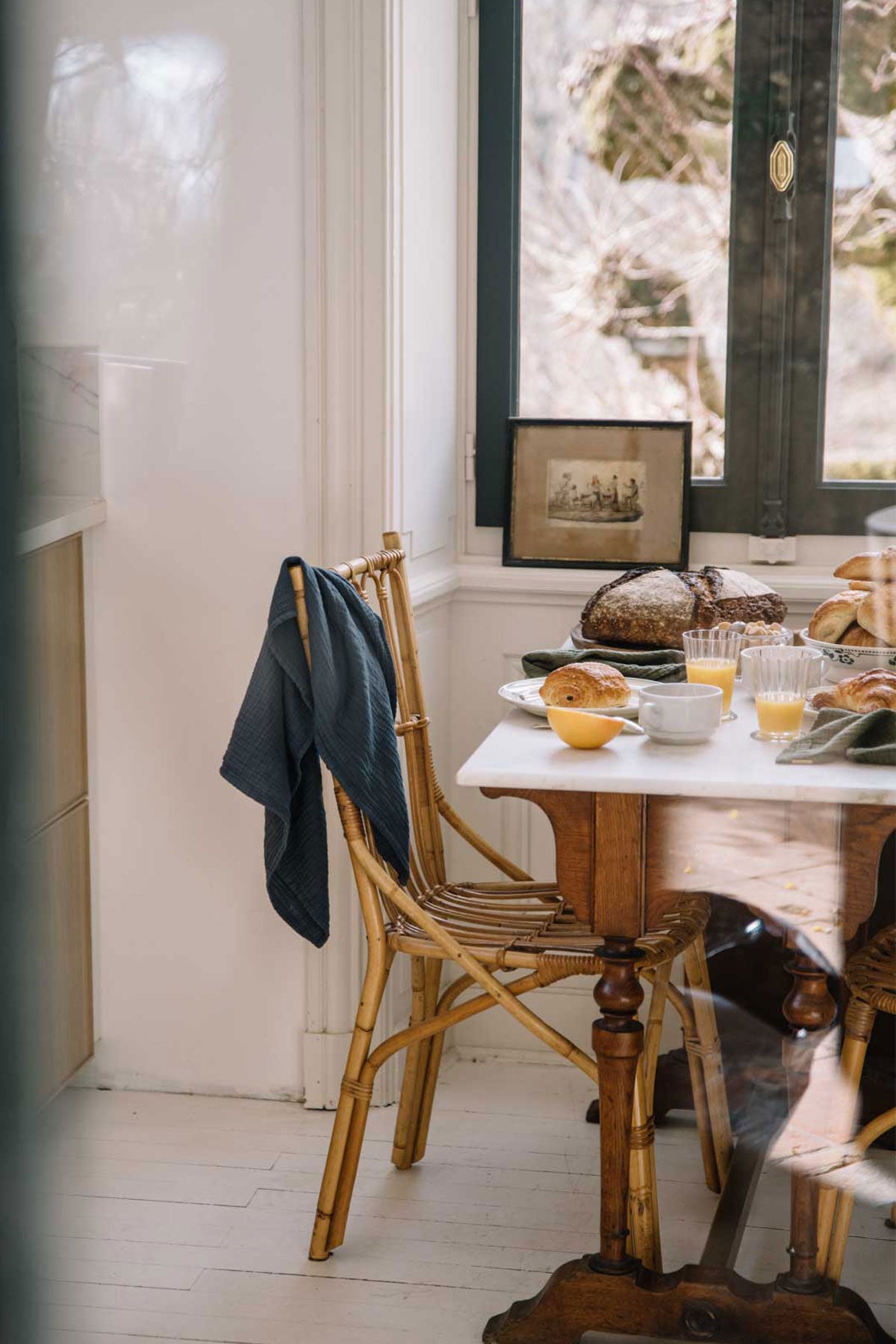 Torchon en double gaze de coton bleu marine Les pensionnaires