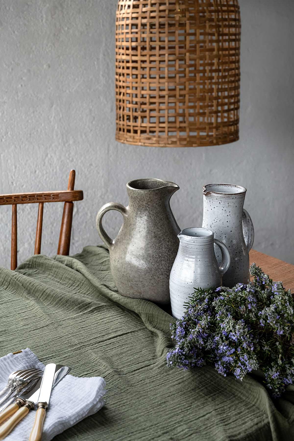 Nappe en double gaze de coton vert kaki Les pensionnaires