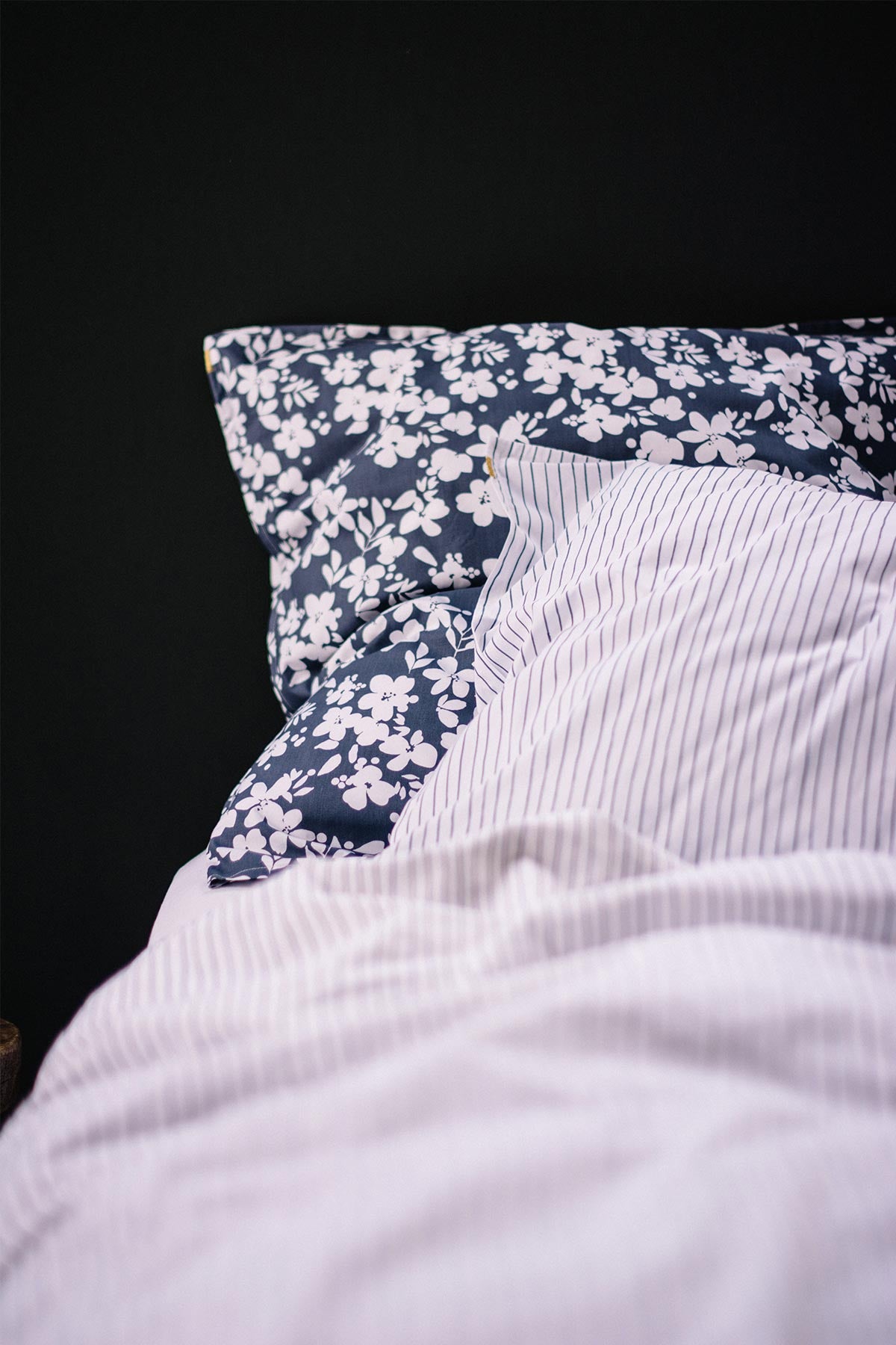 Taie d'oreiller percale de coton rayures bleues Les pensionnaires