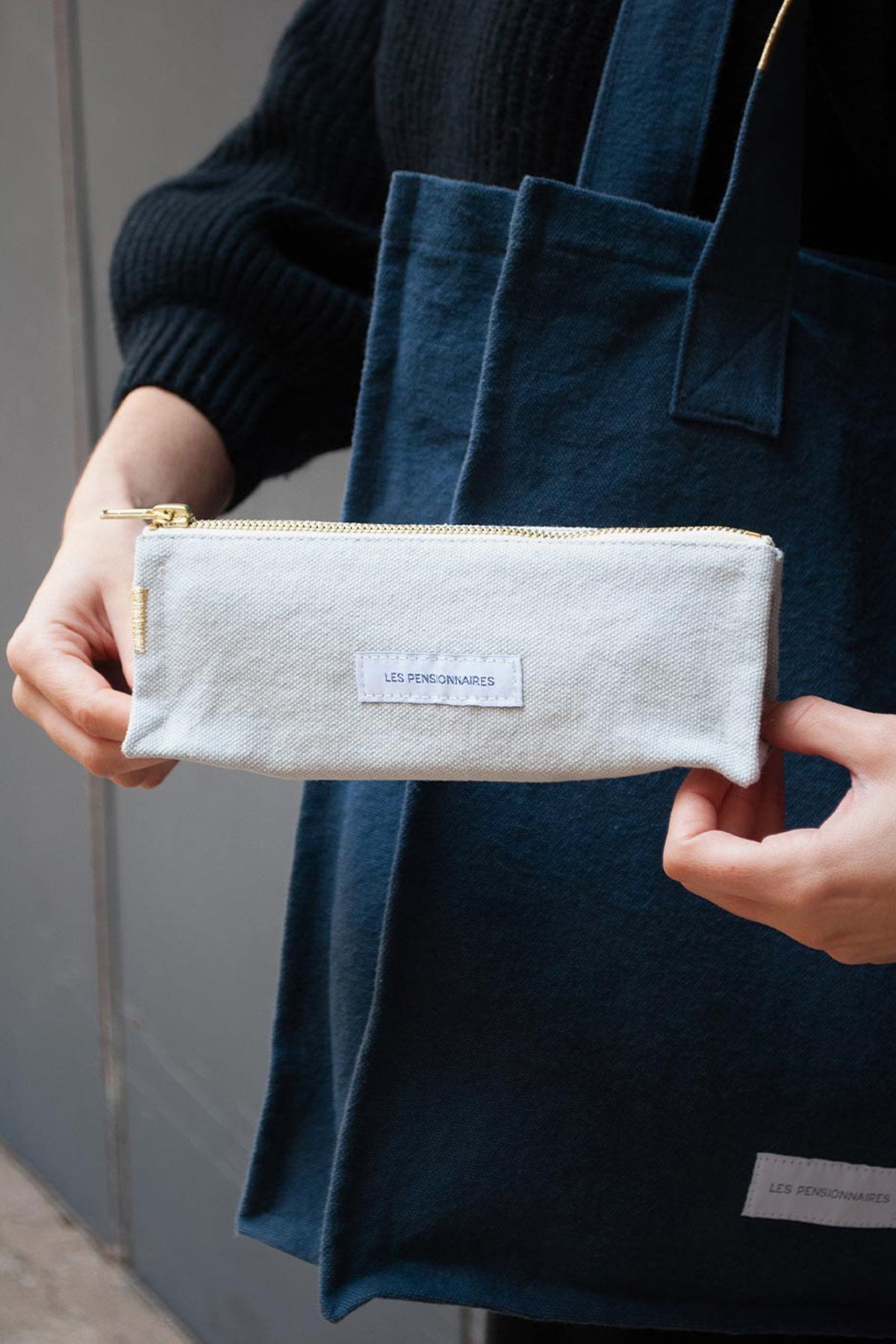 Subtle blue organic cotton canvas pencil case
