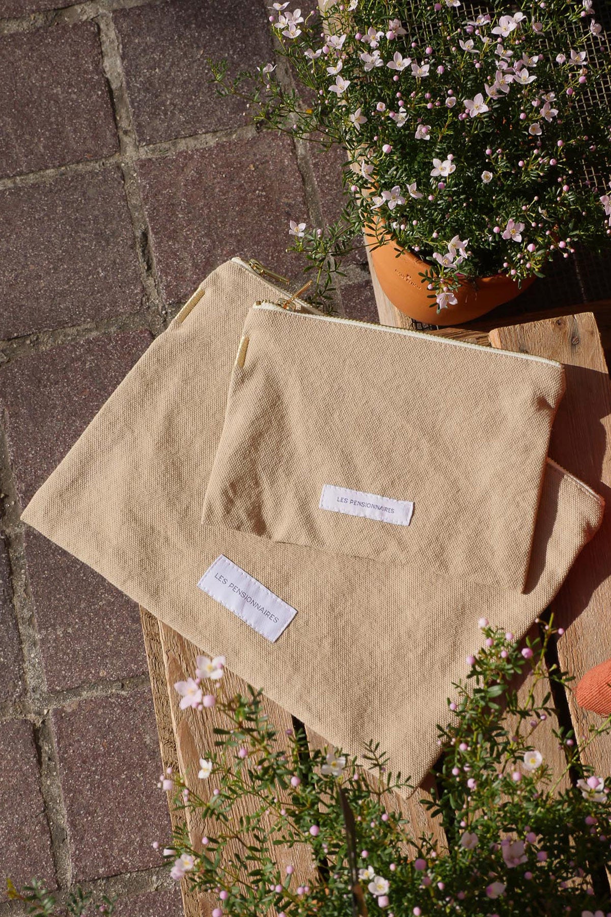 pochettes en épaisse toile de coton bio beige sable