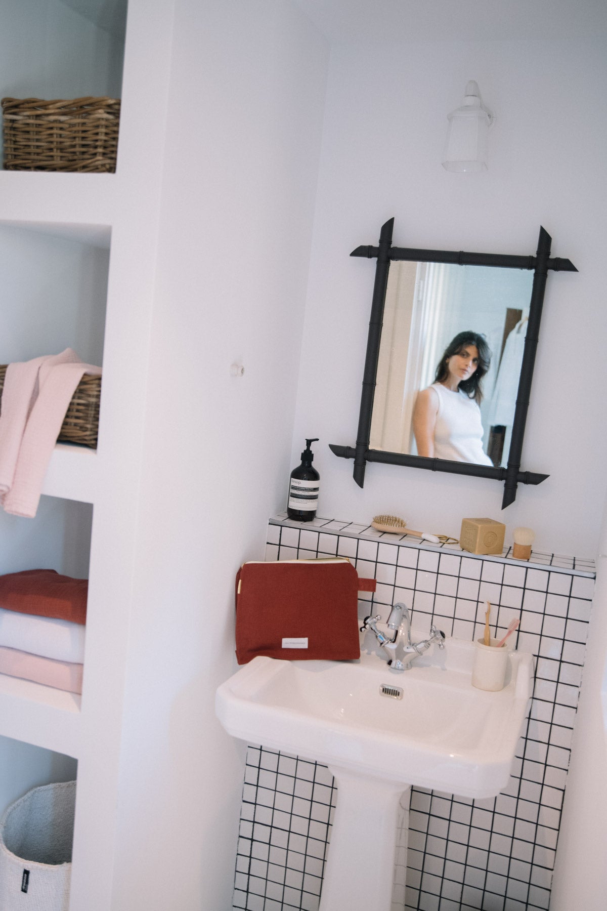 Trousse de toilette bordeaux en épaisse toile de coton bio Les pensionnaires