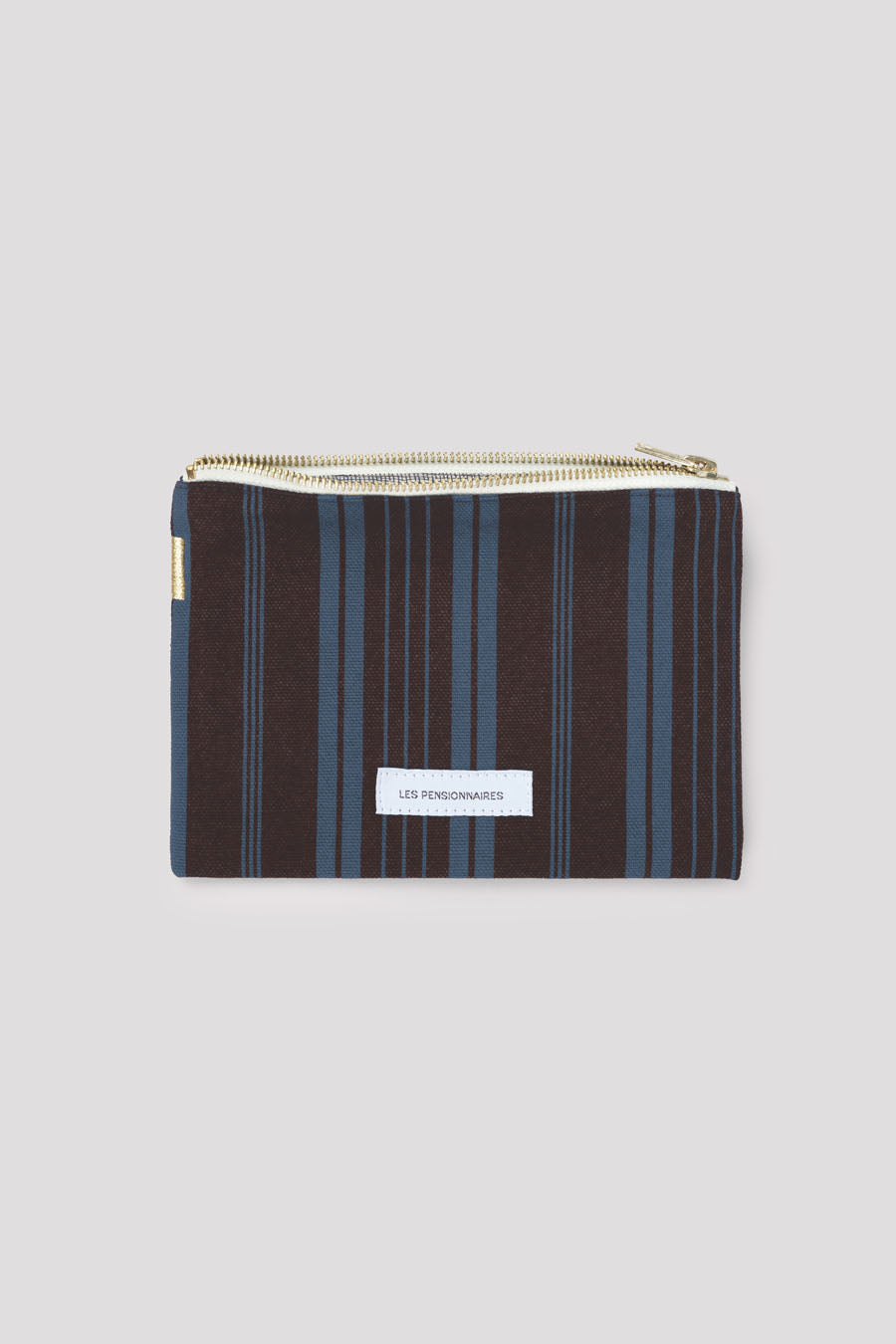 Petite pochette à rayures matelas marron ébène en toile de coton