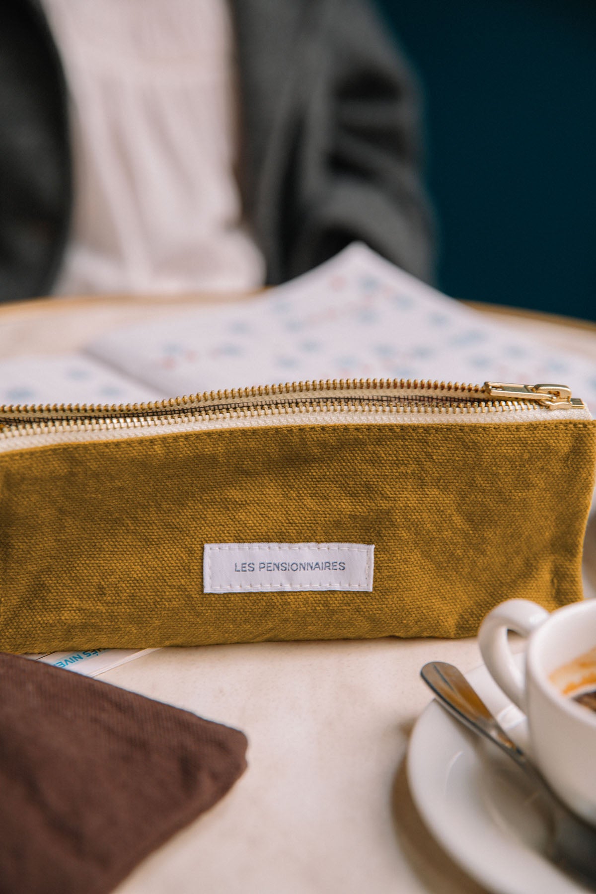 Trousse à crayons en toile de coton bio vert bronze