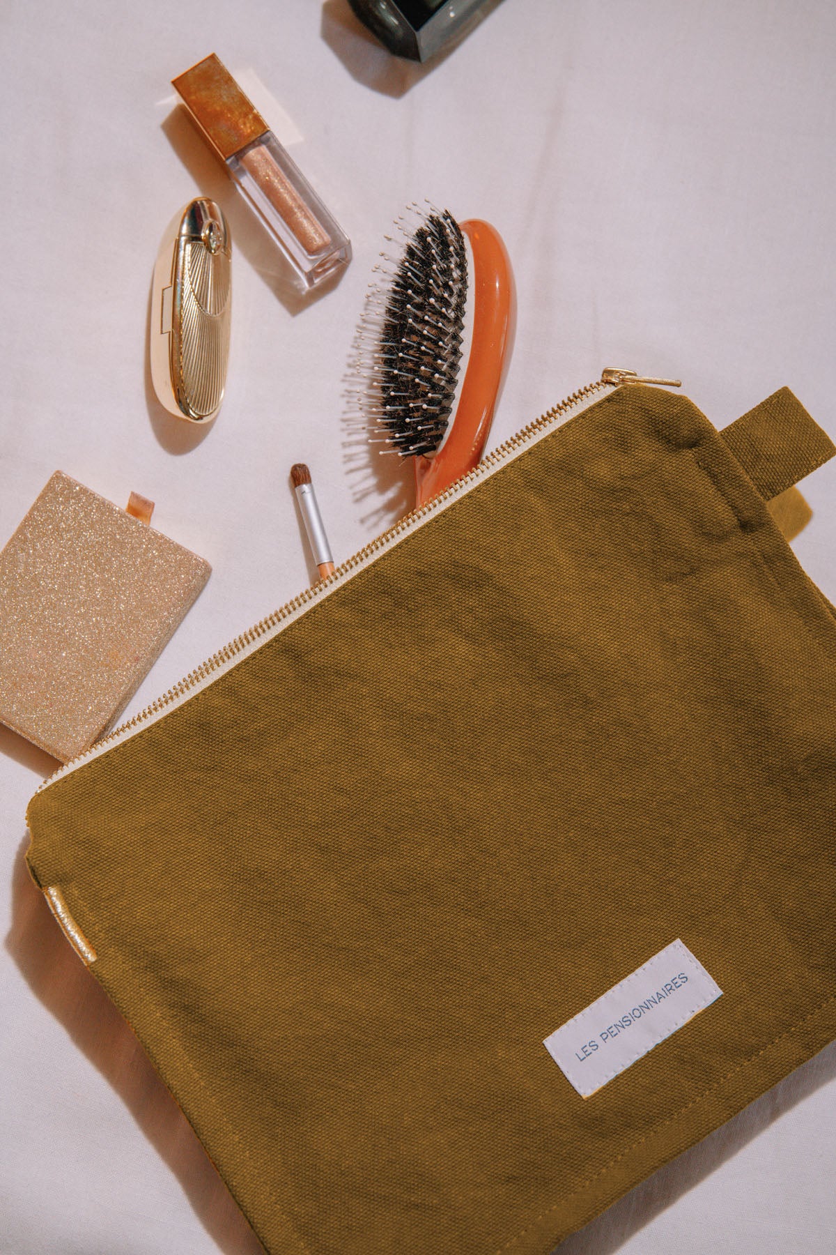 Trousse de toilette vert bronze en épaisse toile de coton bio