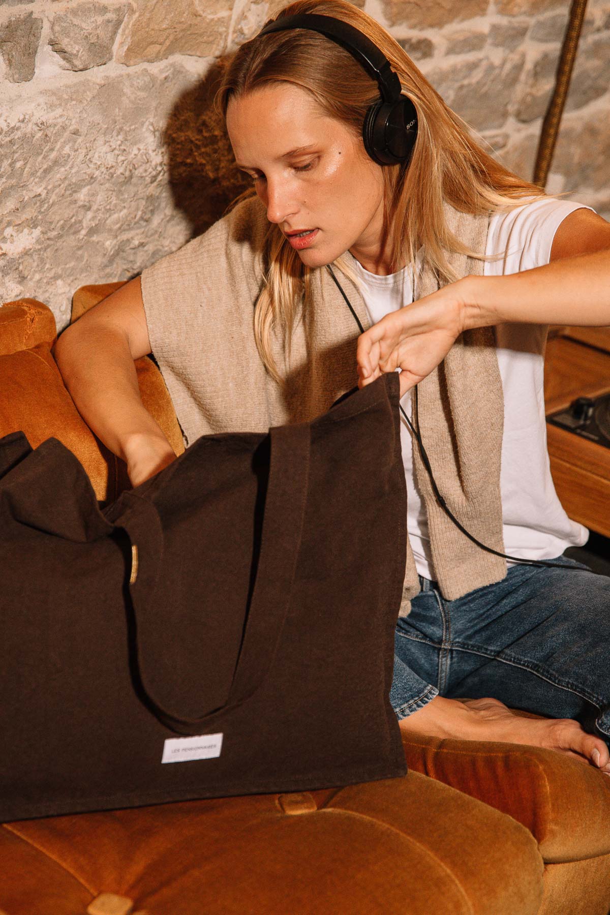 Thick ebony brown organic cotton canvas large bag
