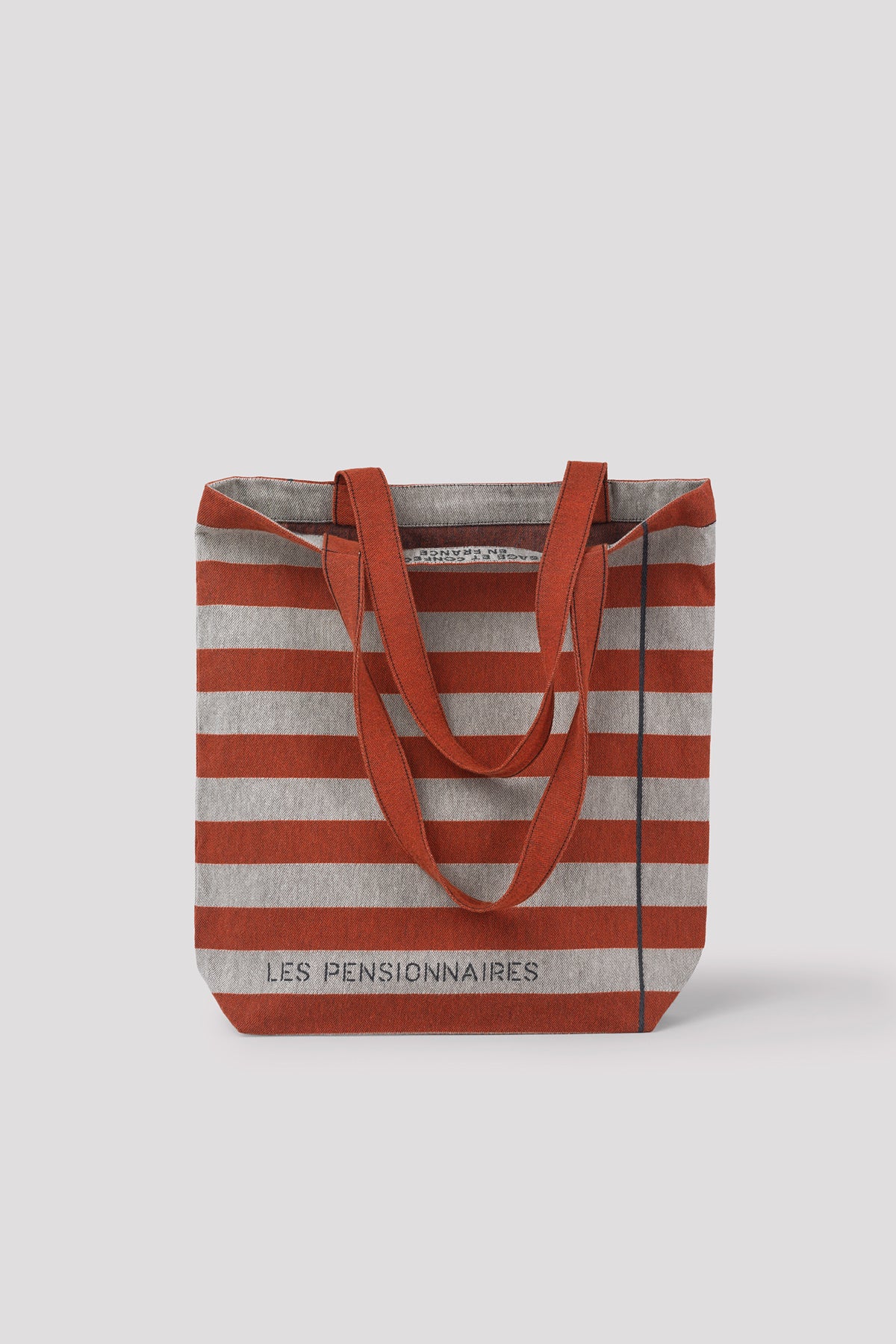 Tote bag rayé en fibres recyclées terracotta et beige