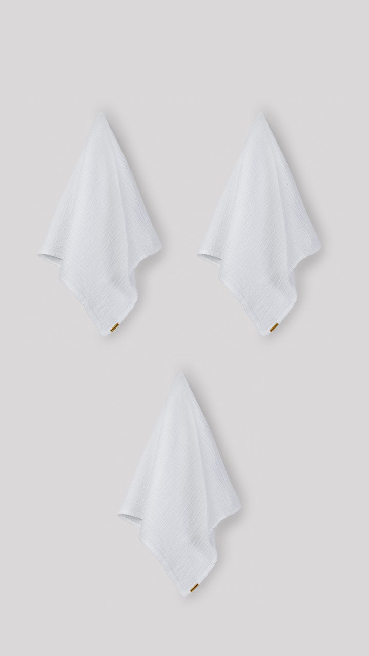 Set of 3 tea towels in double cotton gauze, pristine white