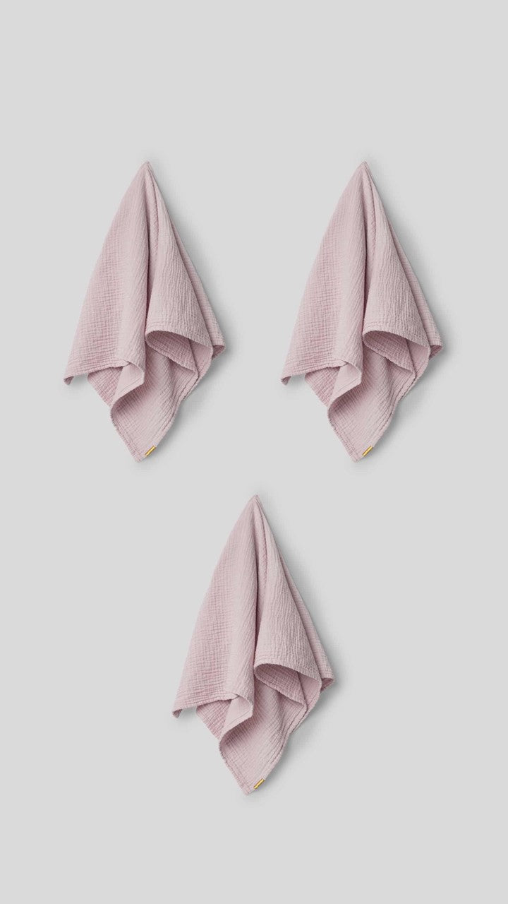 Lot de 3 torchons en double gaze de coton Rose délicat