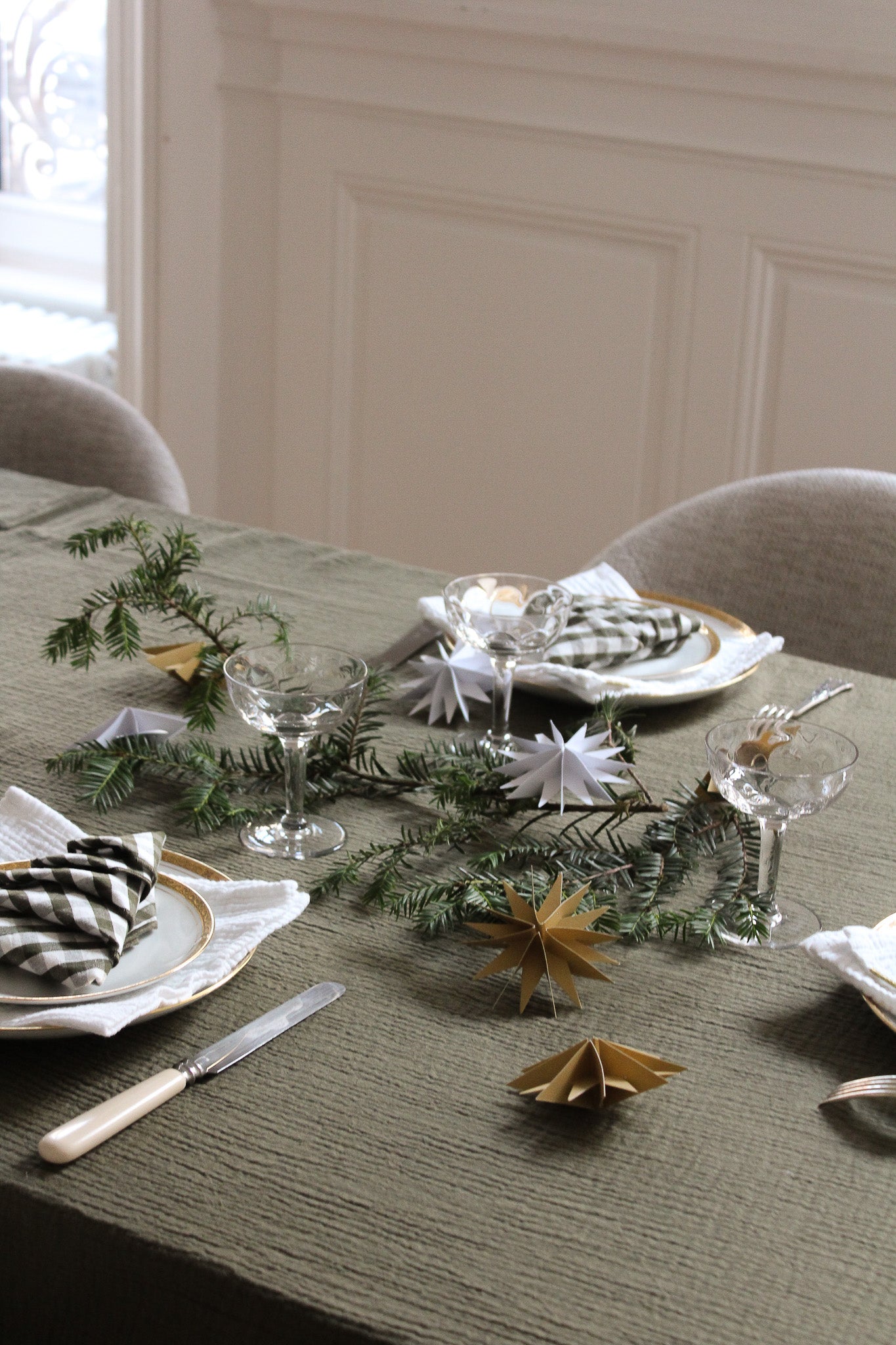 Nappe en double gaze de coton vert câpre