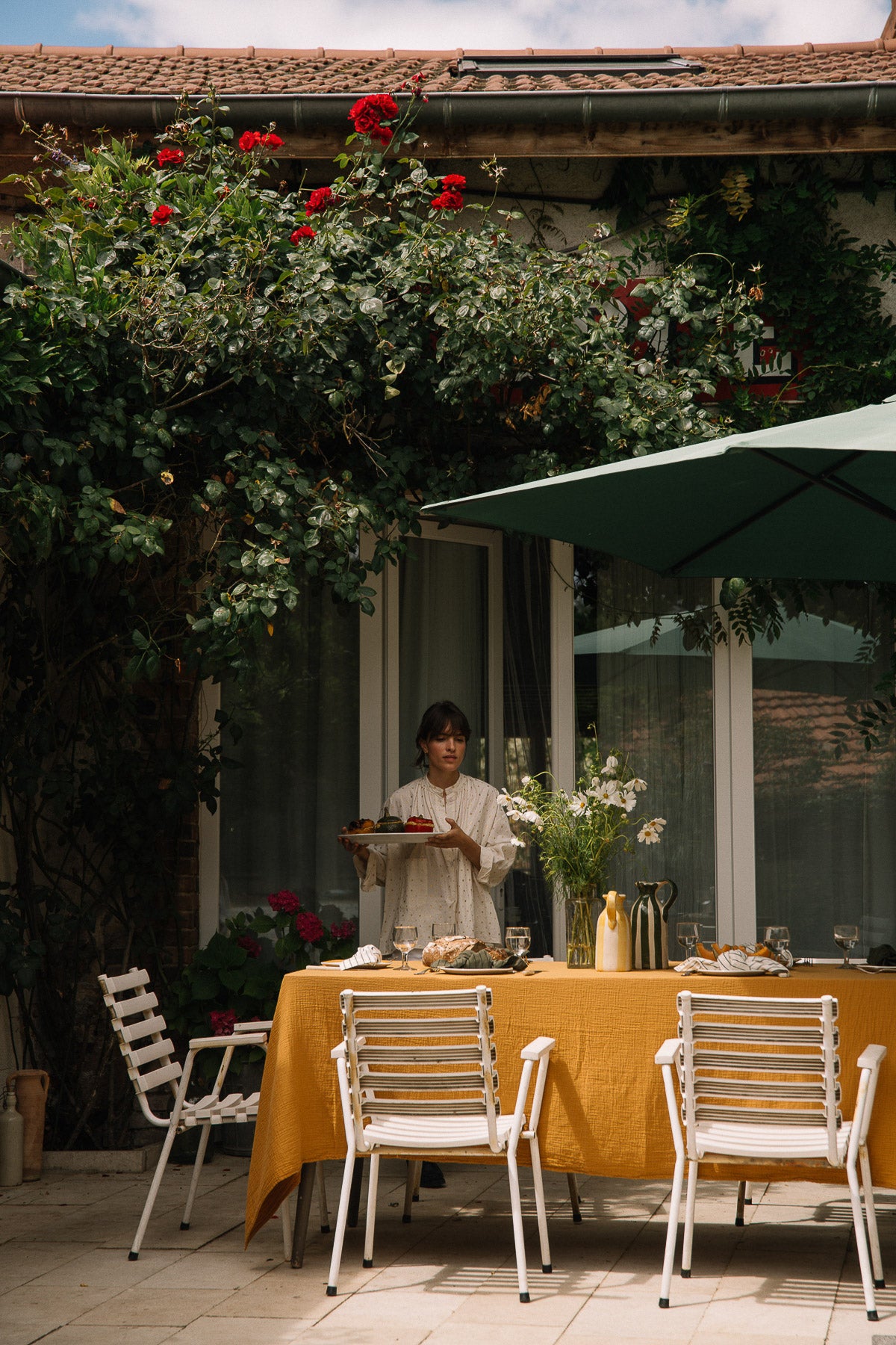 Saffron yellow double cotton gauze tablecloth