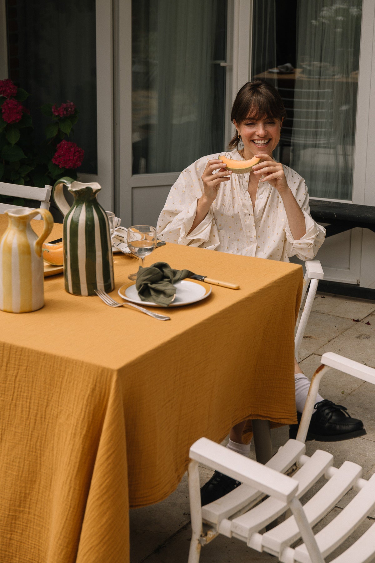 Saffron yellow double cotton gauze tablecloth