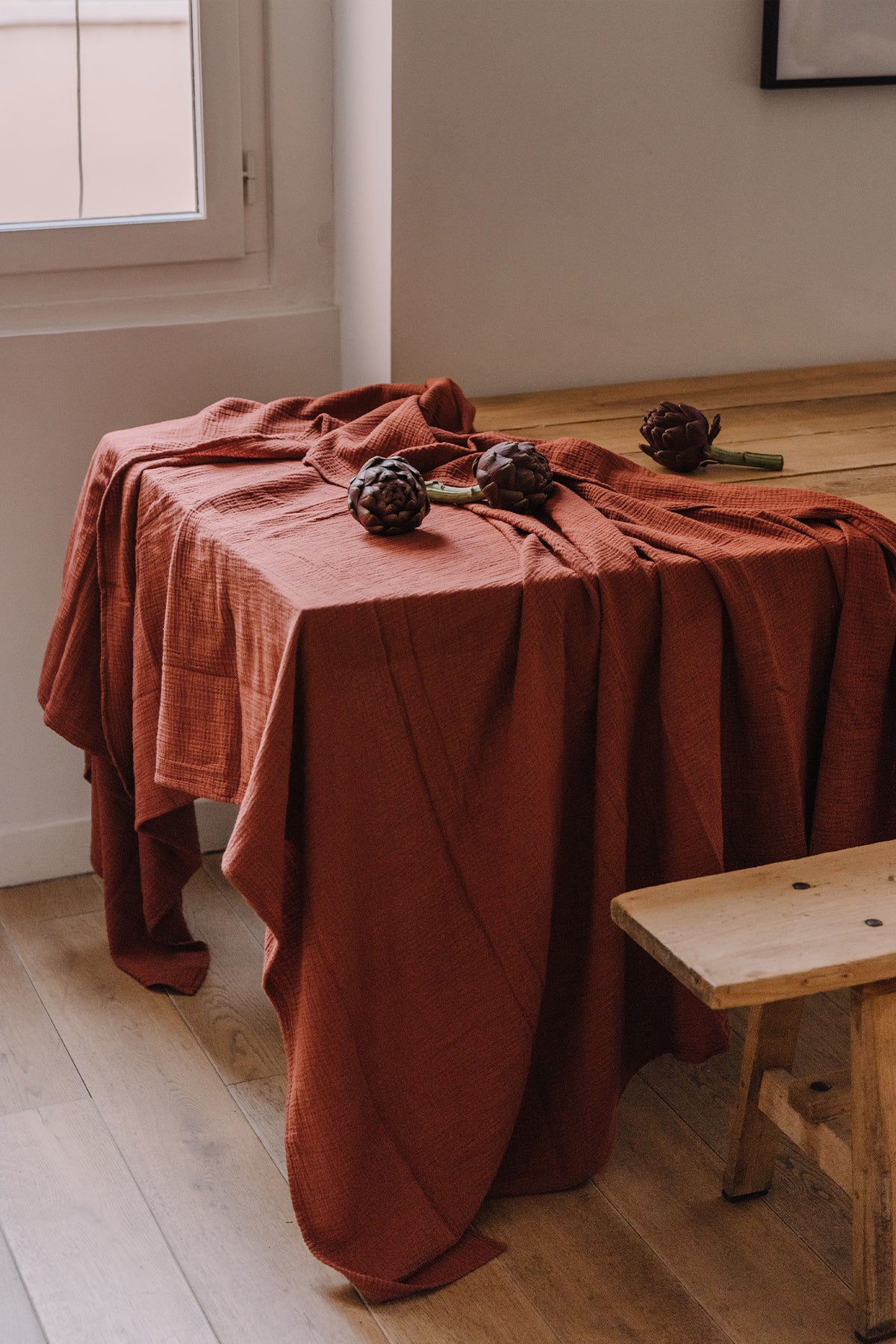 Nappe en double gaze de coton rouille