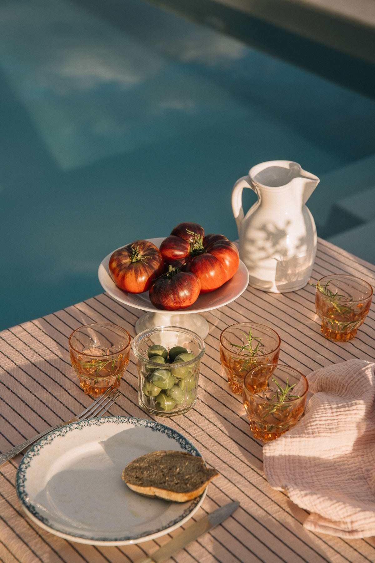 Nappe Rose délicat à rayures en coton flammé