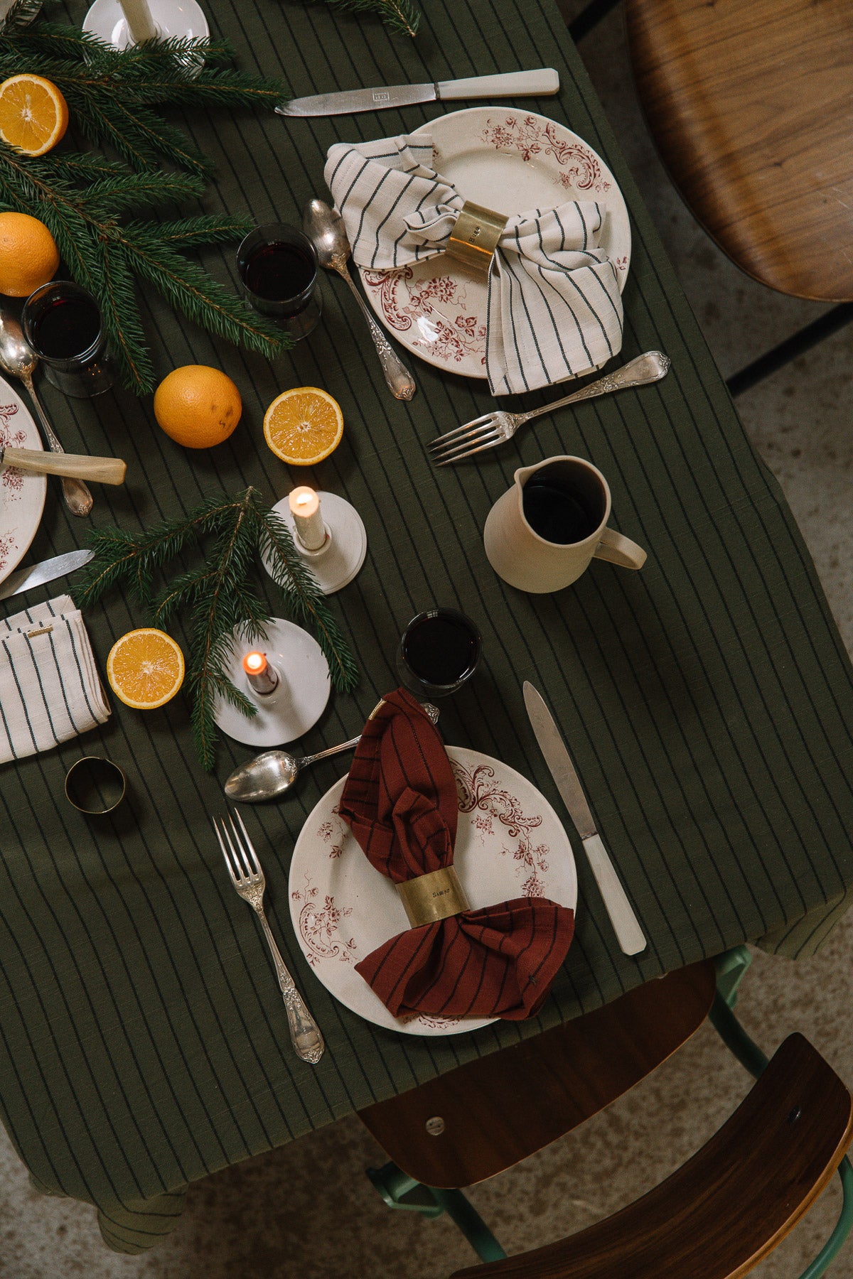 Rust red striped napkins in slub cotton (set of 2)