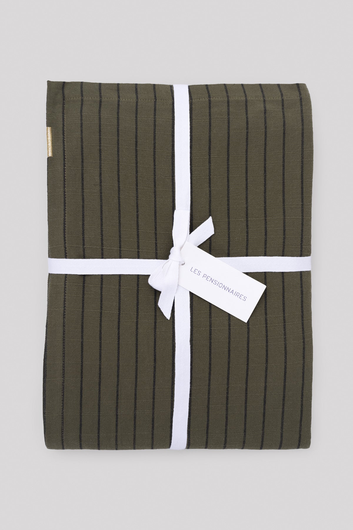 Caper green striped tablecloth in slub cotton