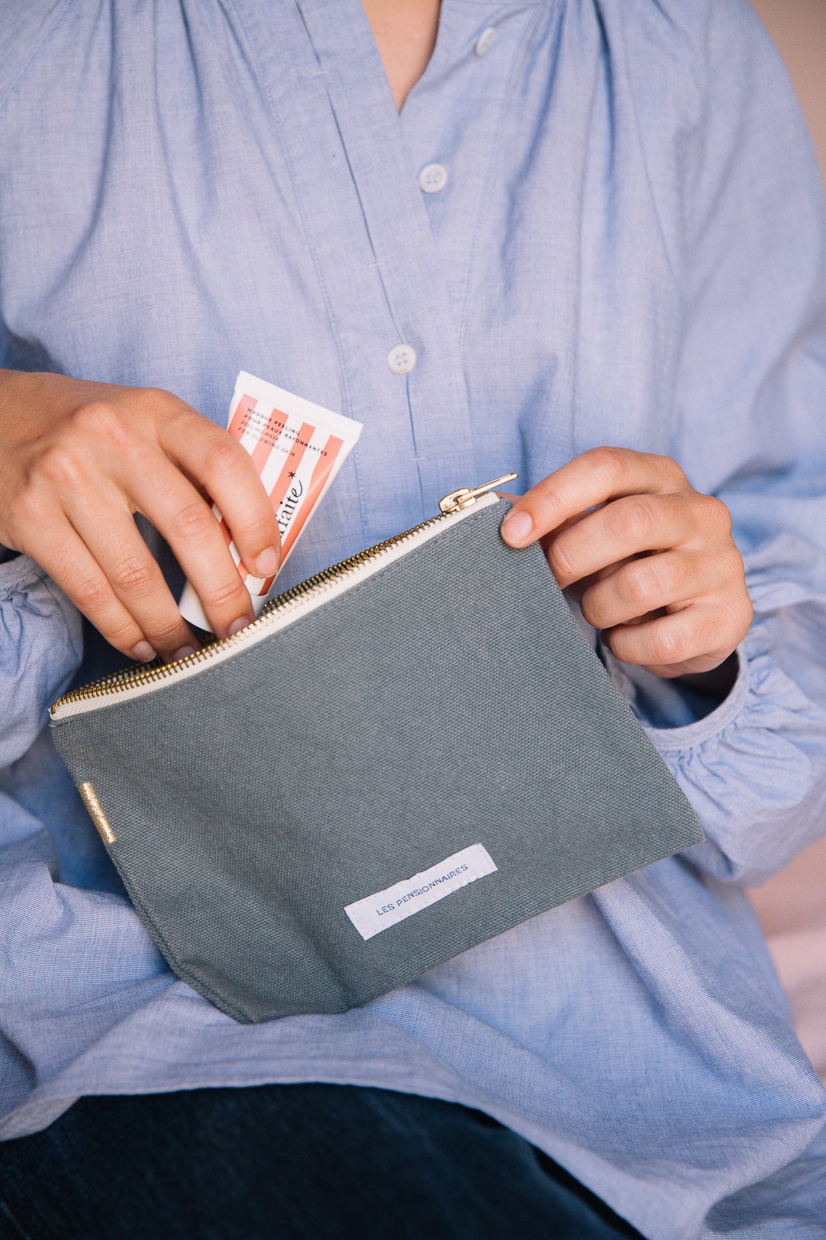 Horizon blue organic cotton canvas small pouch