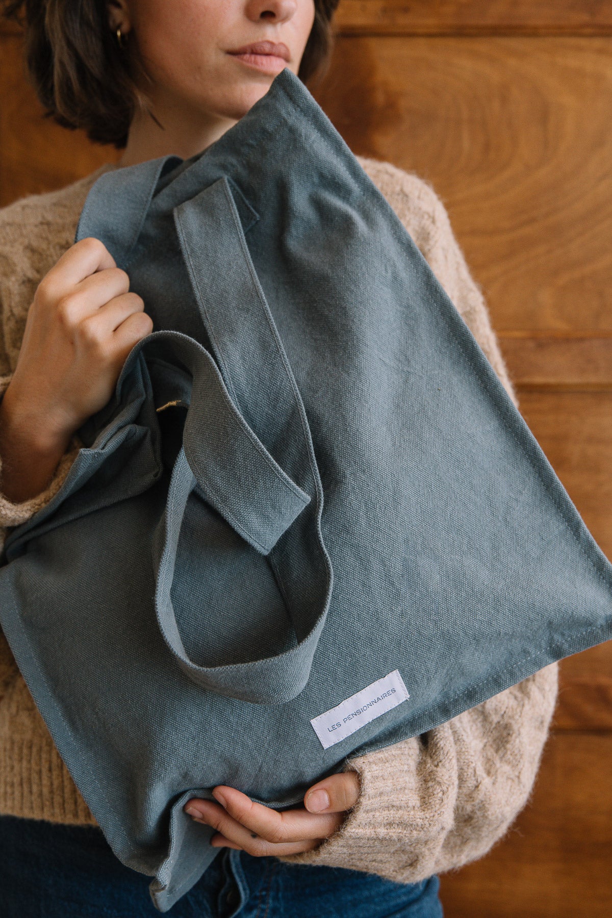 Sac zippé en toile de coton bio bleu horizon