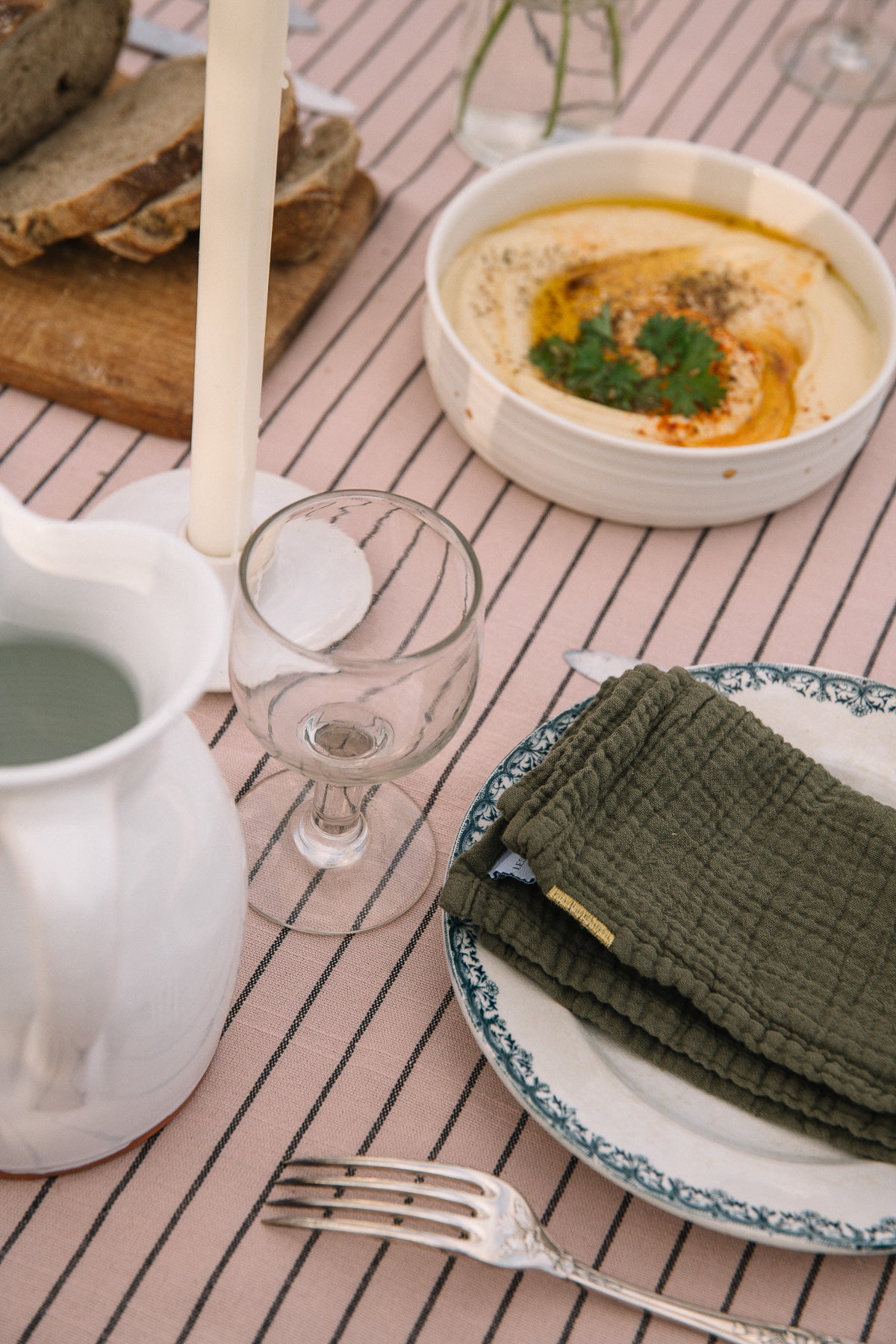 6 Serviettes De Table En Coton-Lin 42x42 Cm - Bord Frangé Vert Sauge - Pour Mariage, Repas, Décoration