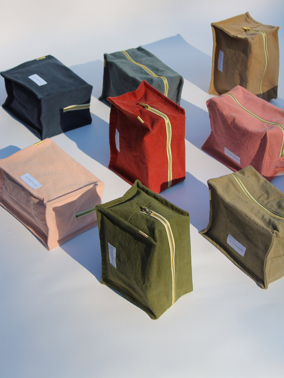 Linden green cube toiletry bag in thick organic cotton canvas