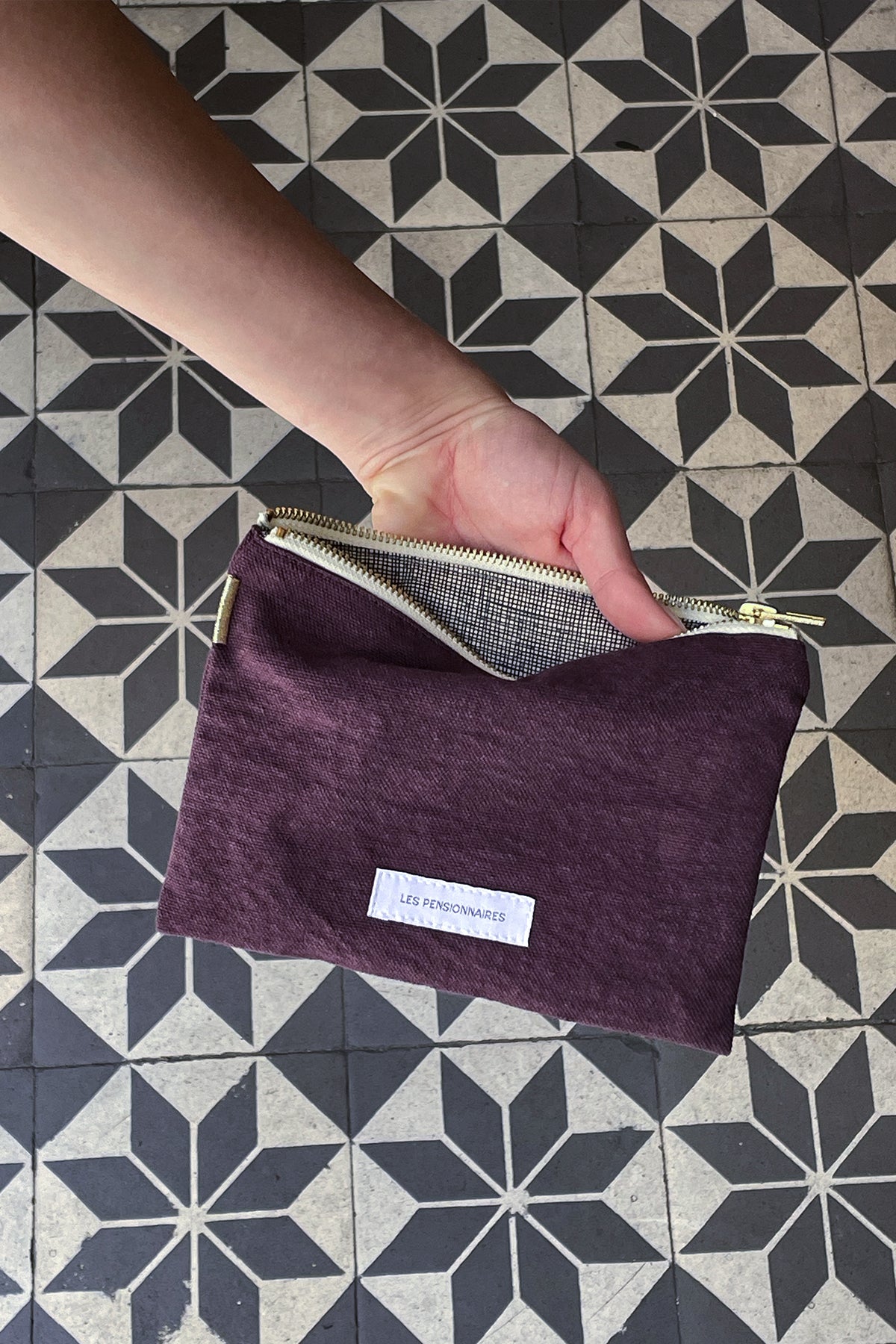 Petite pochette en toile de coton bio violet aubergine