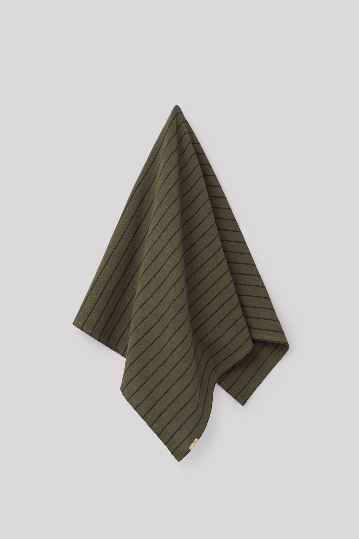 Caper green striped tea towel in slub cotton