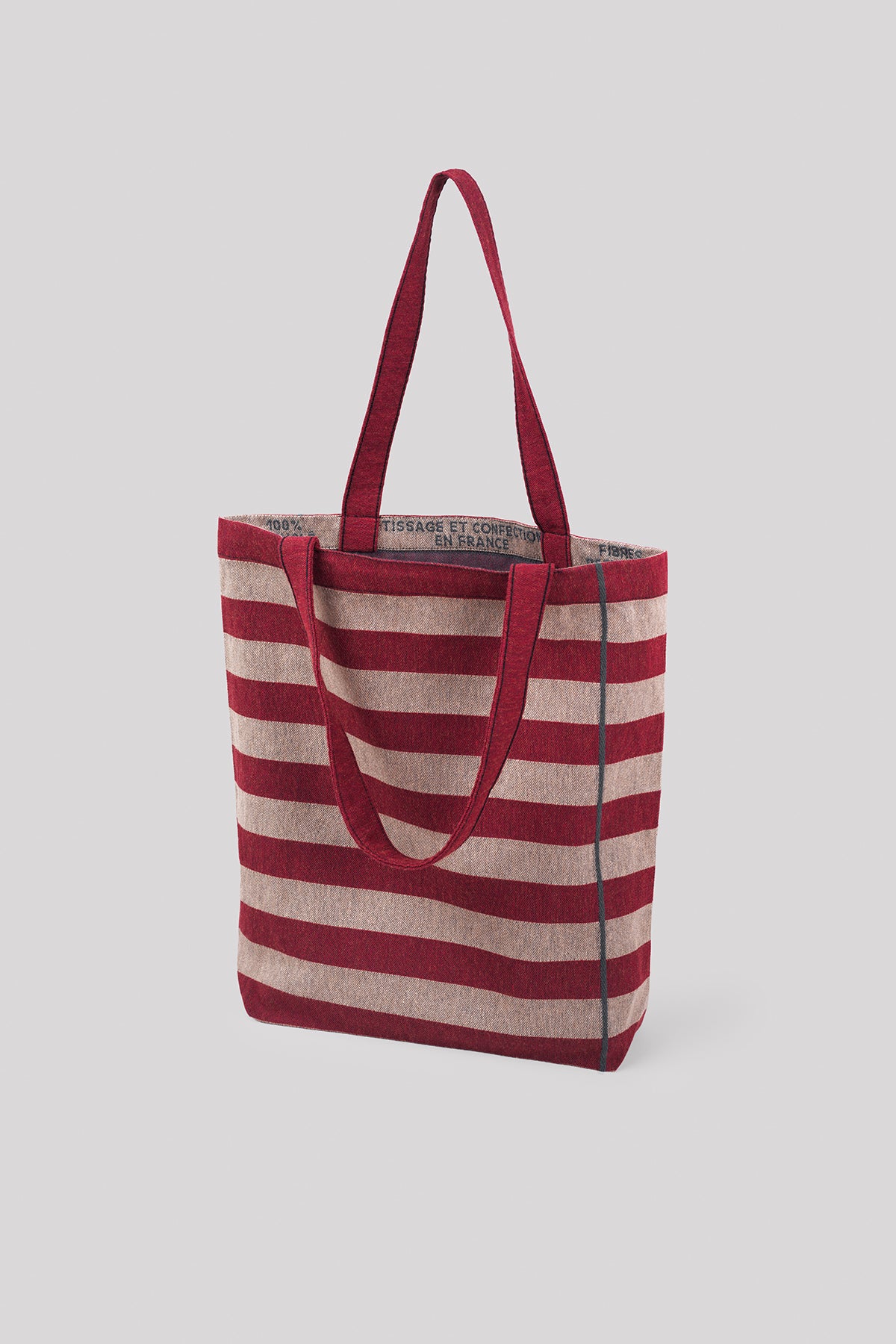 Tote bag rayé en fibres recyclées rouille et beige