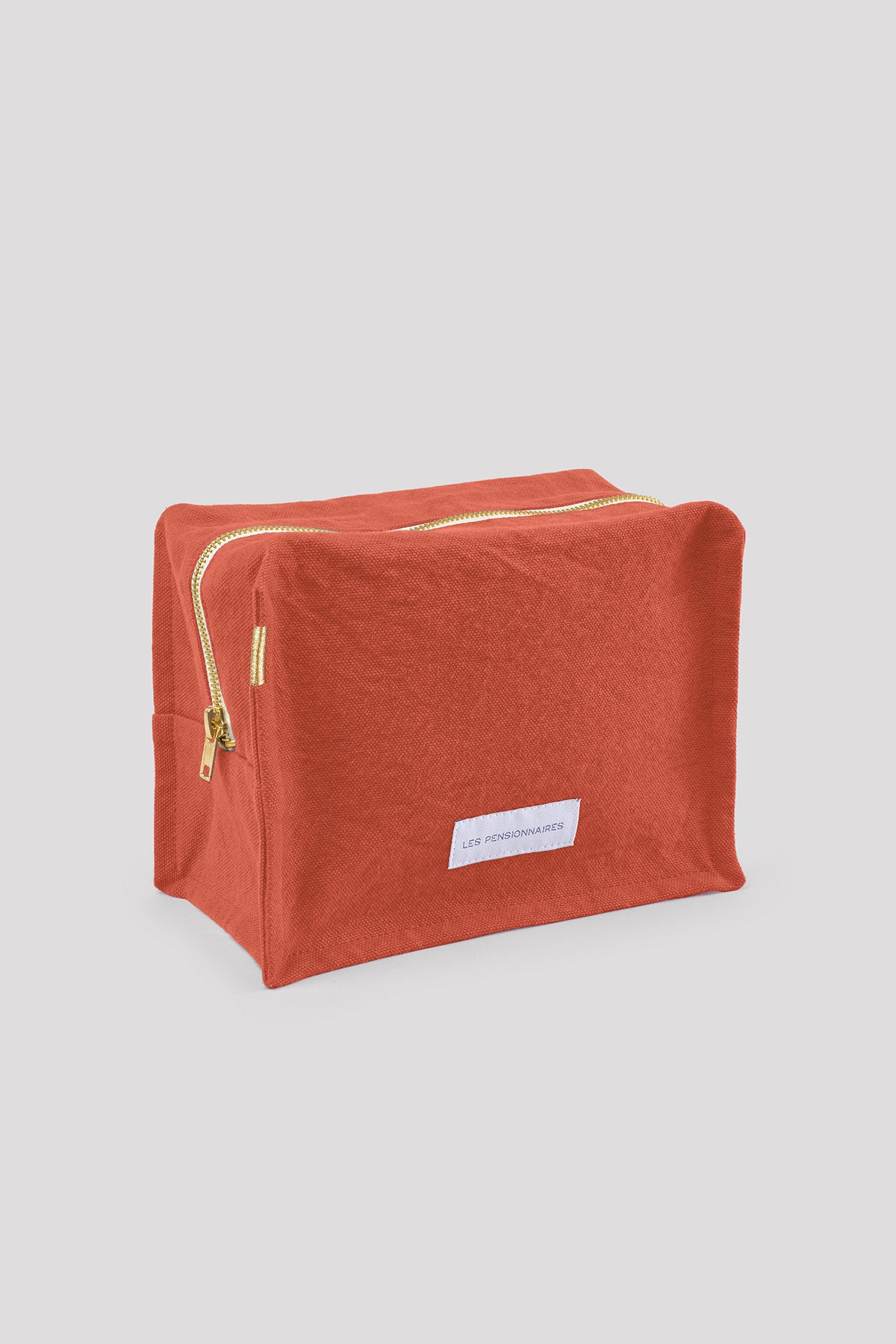 Trousse de toilette cube orange flamboyant en épaisse toile de coton bio