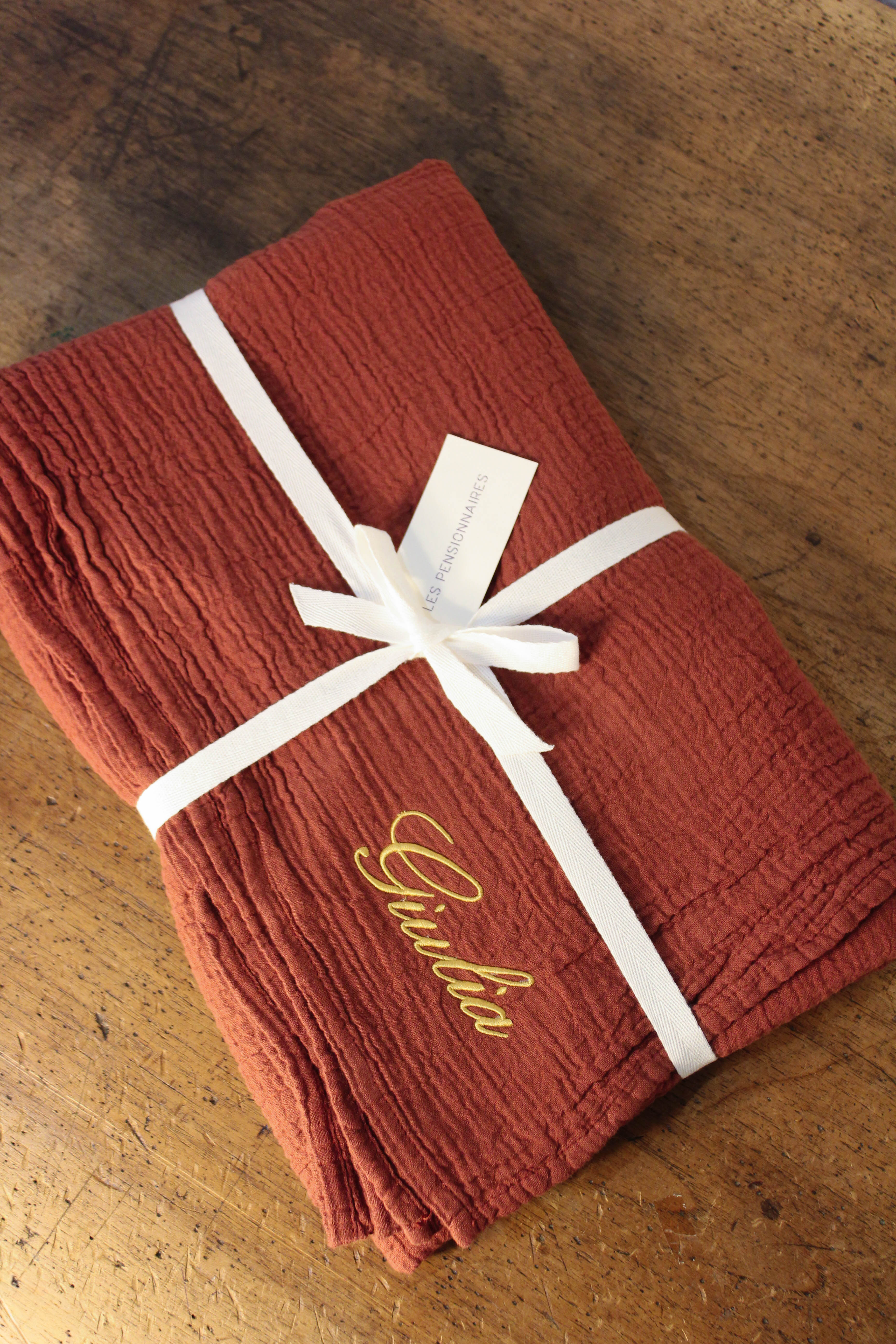 Grand plaid en double gaze de coton rouille