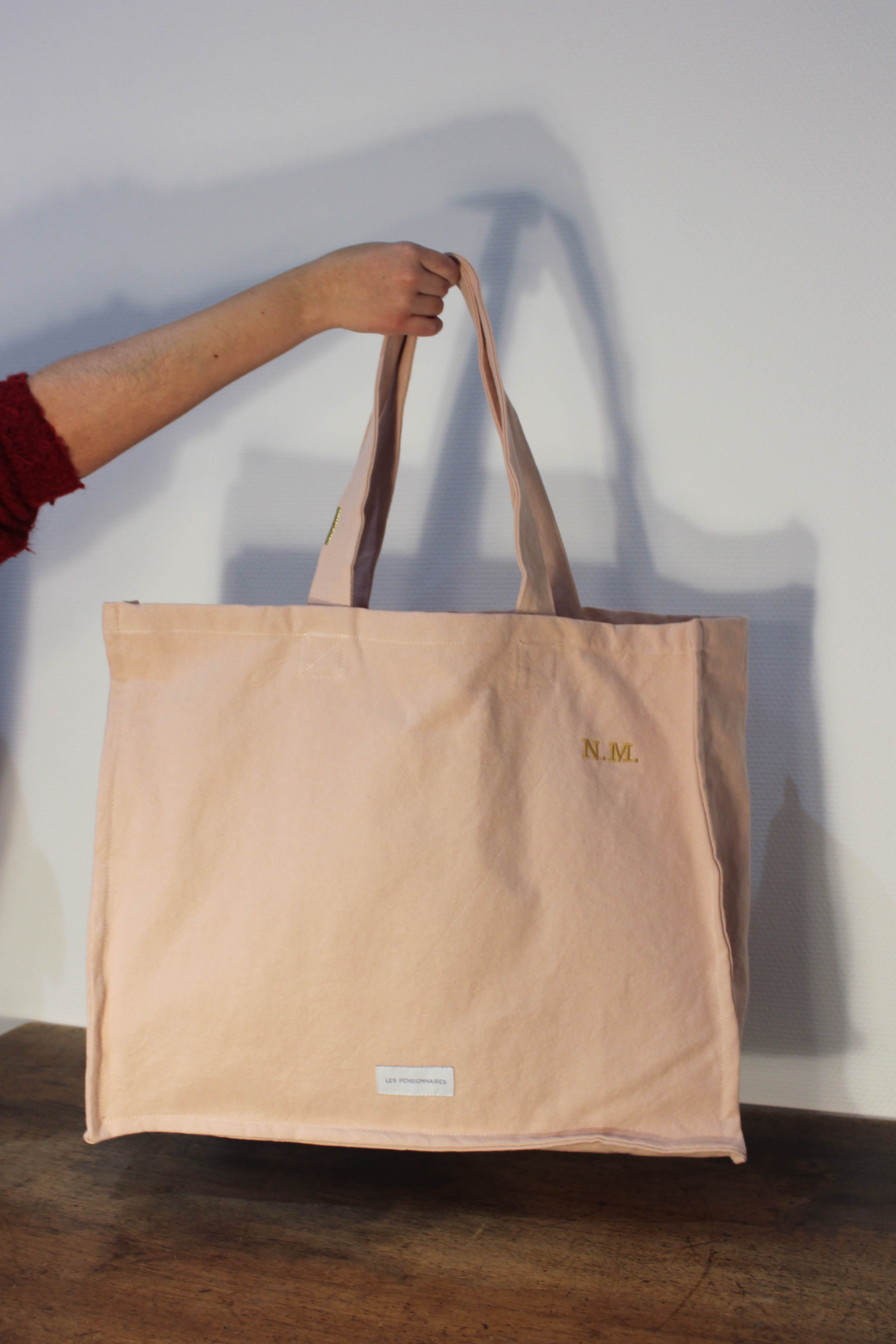 Grand cabas rose délicat en épaisse toile de coton bio