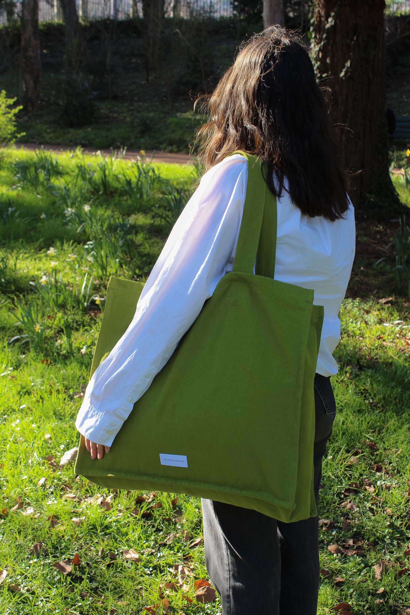 Grand cabas vert mousse en épaisse toile de coton bio
