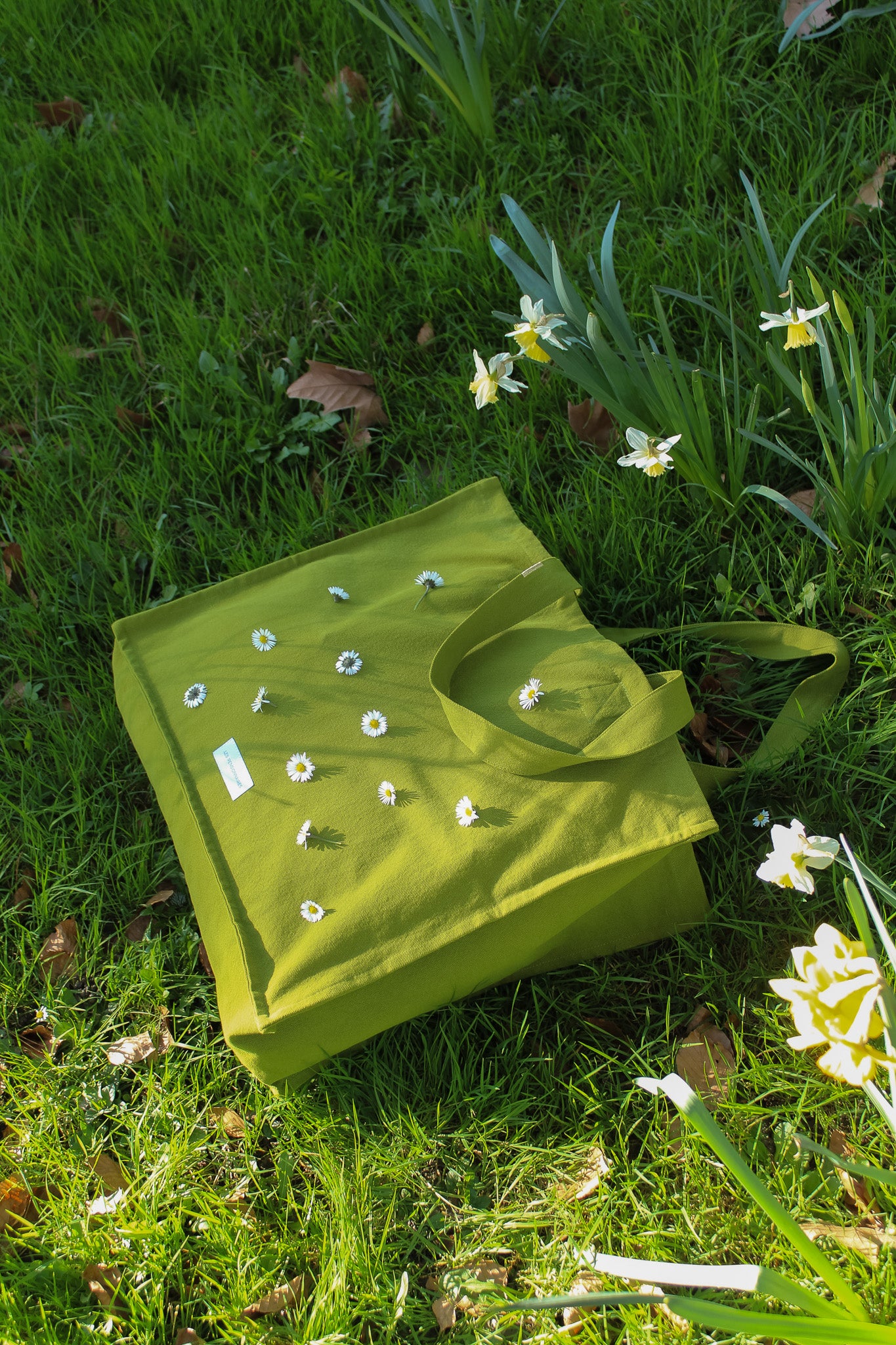 Grand cabas vert mousse en épaisse toile de coton bio