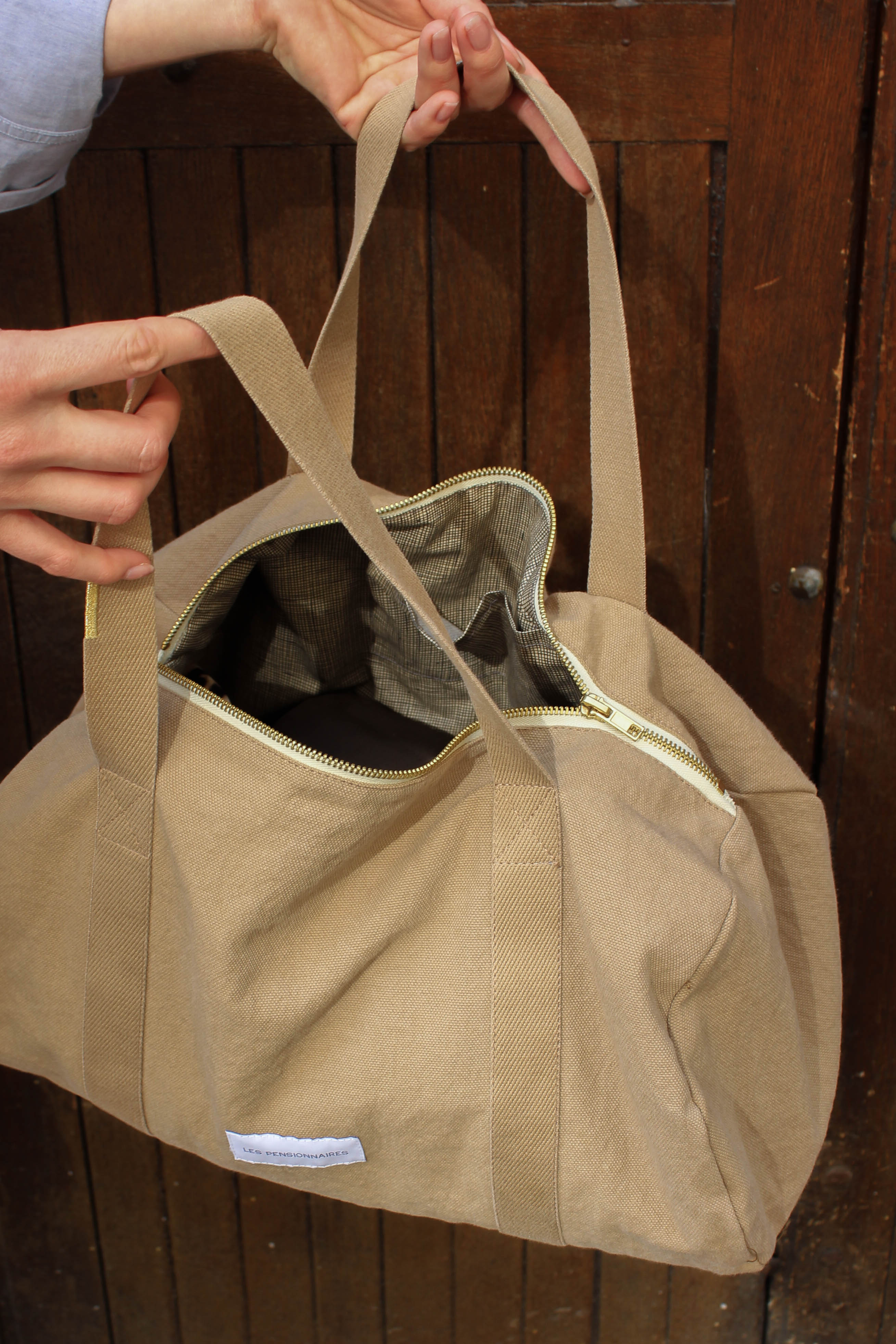 Sand beige organic cotton mini bowling bag
