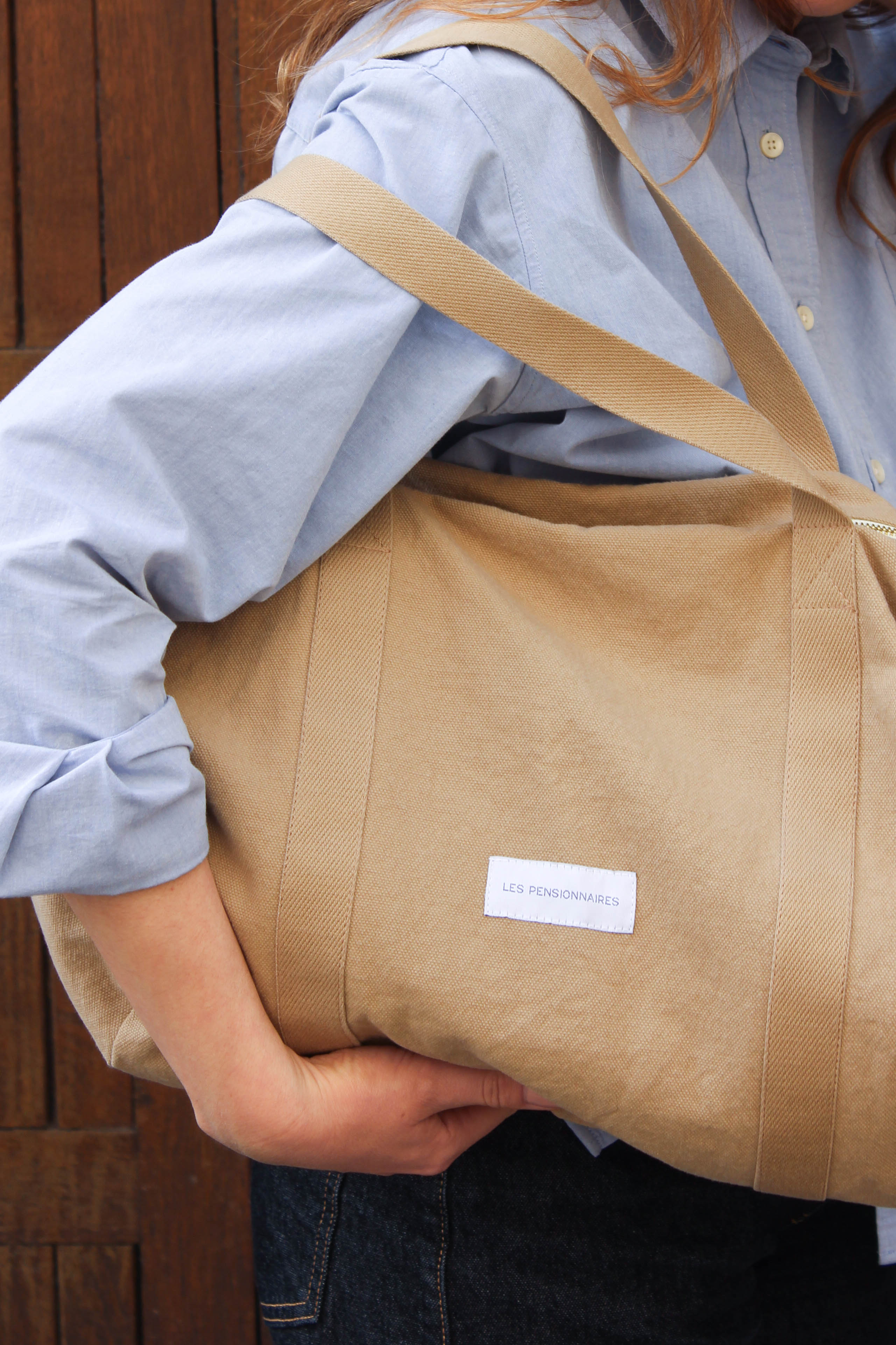 Sand beige organic cotton mini bowling bag