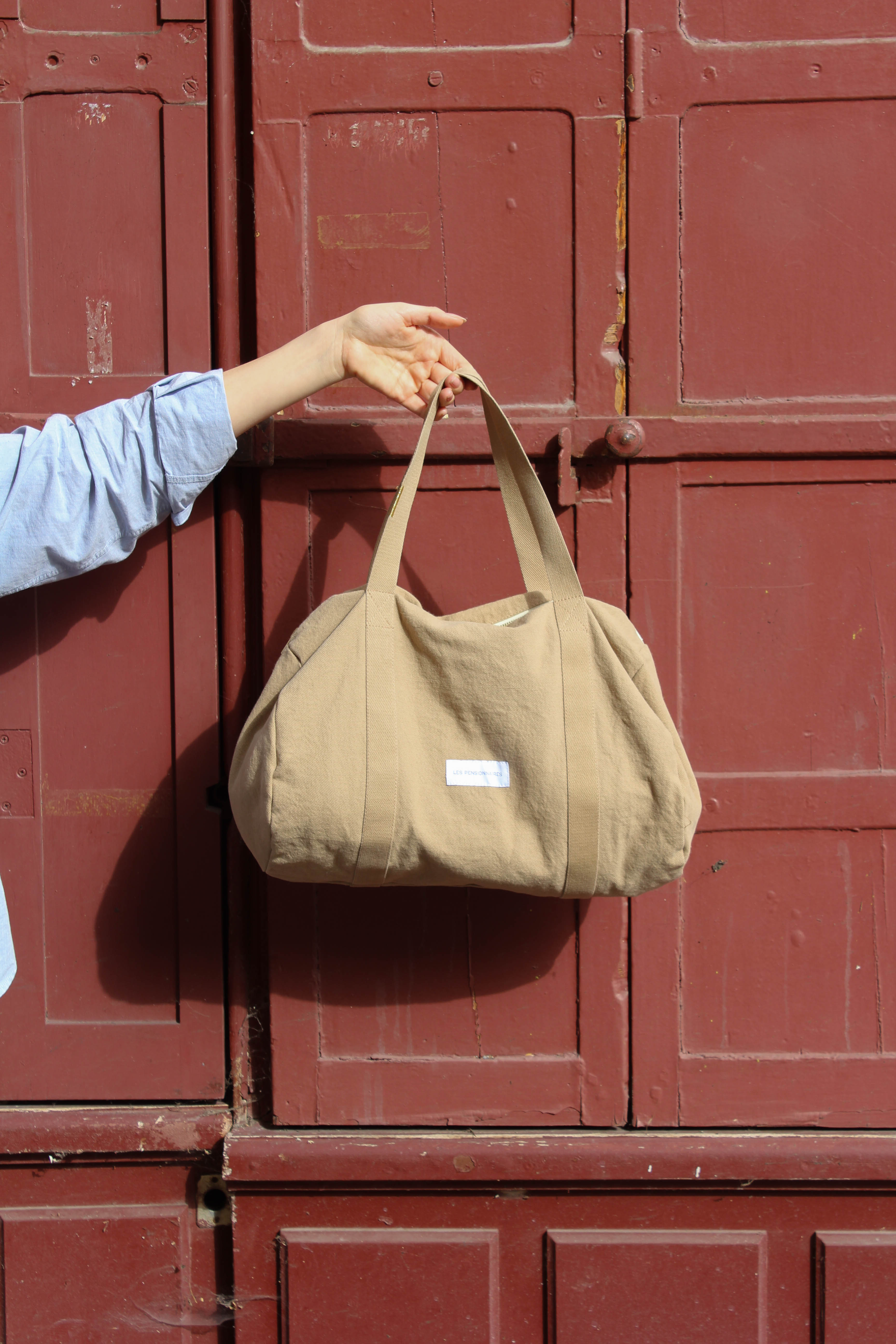 Sand beige organic cotton mini bowling bag