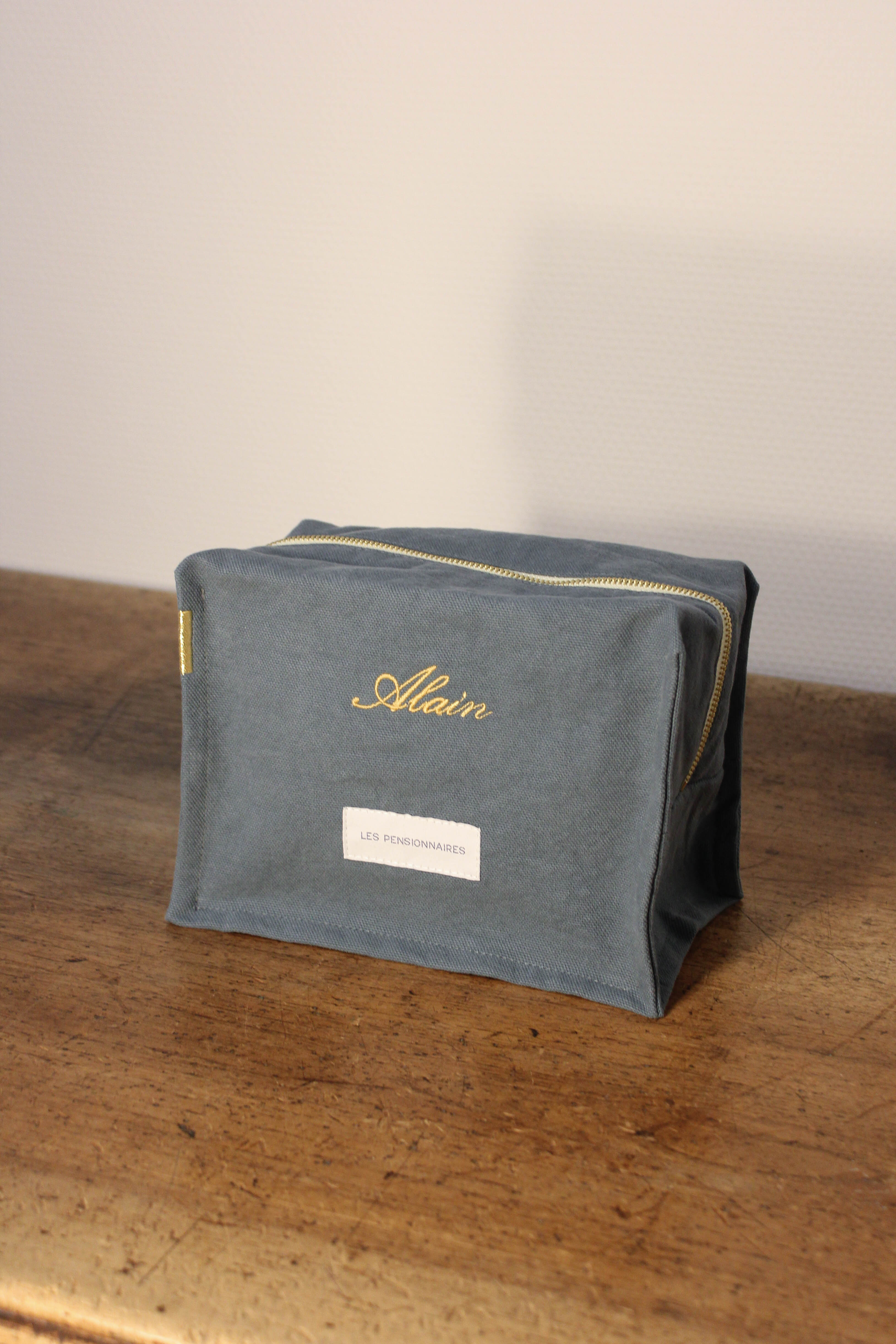 Trousse de toilette cube bleu horizon en épaisse toile de coton bio