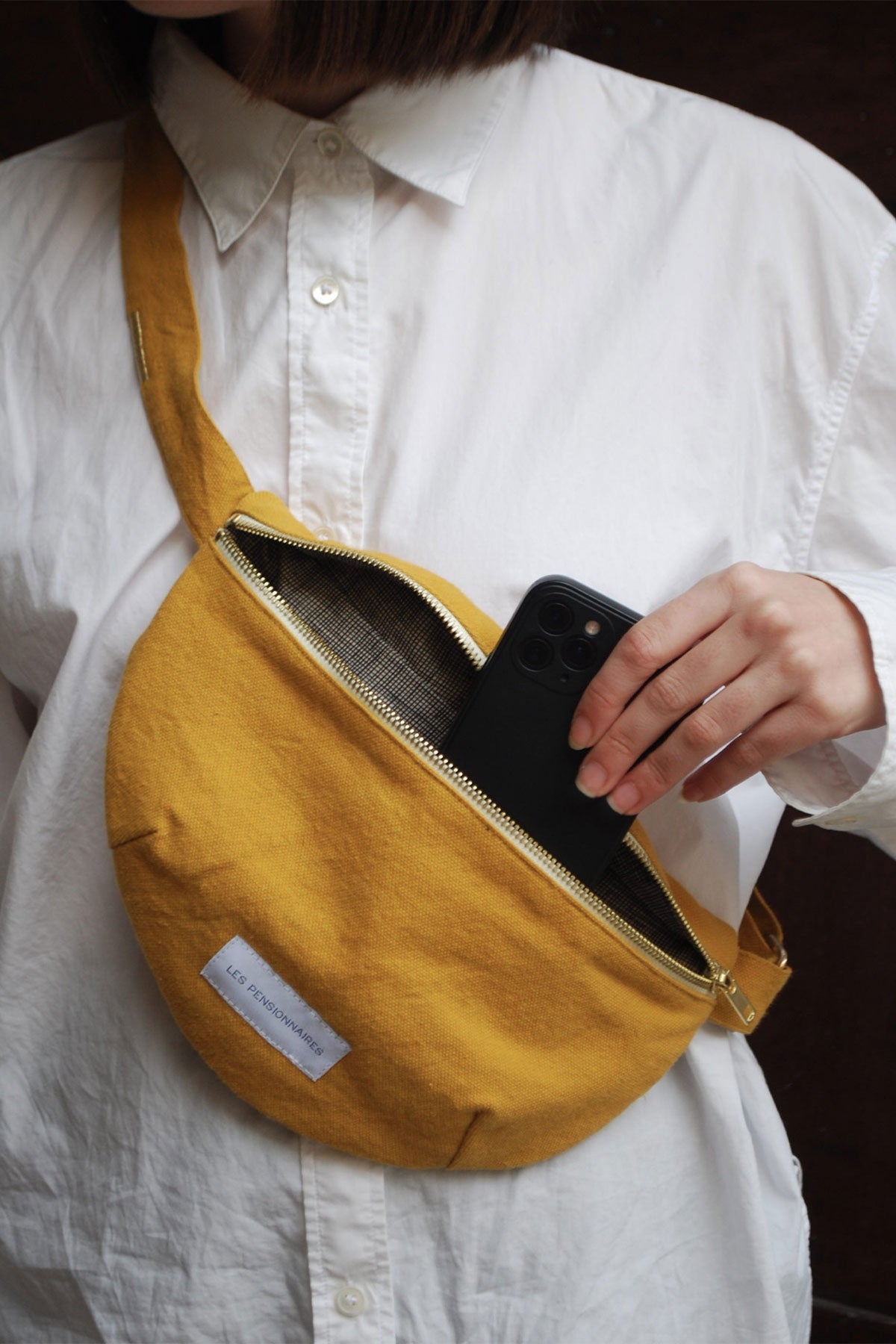 Sac banane en toile de coton bio jaune safran