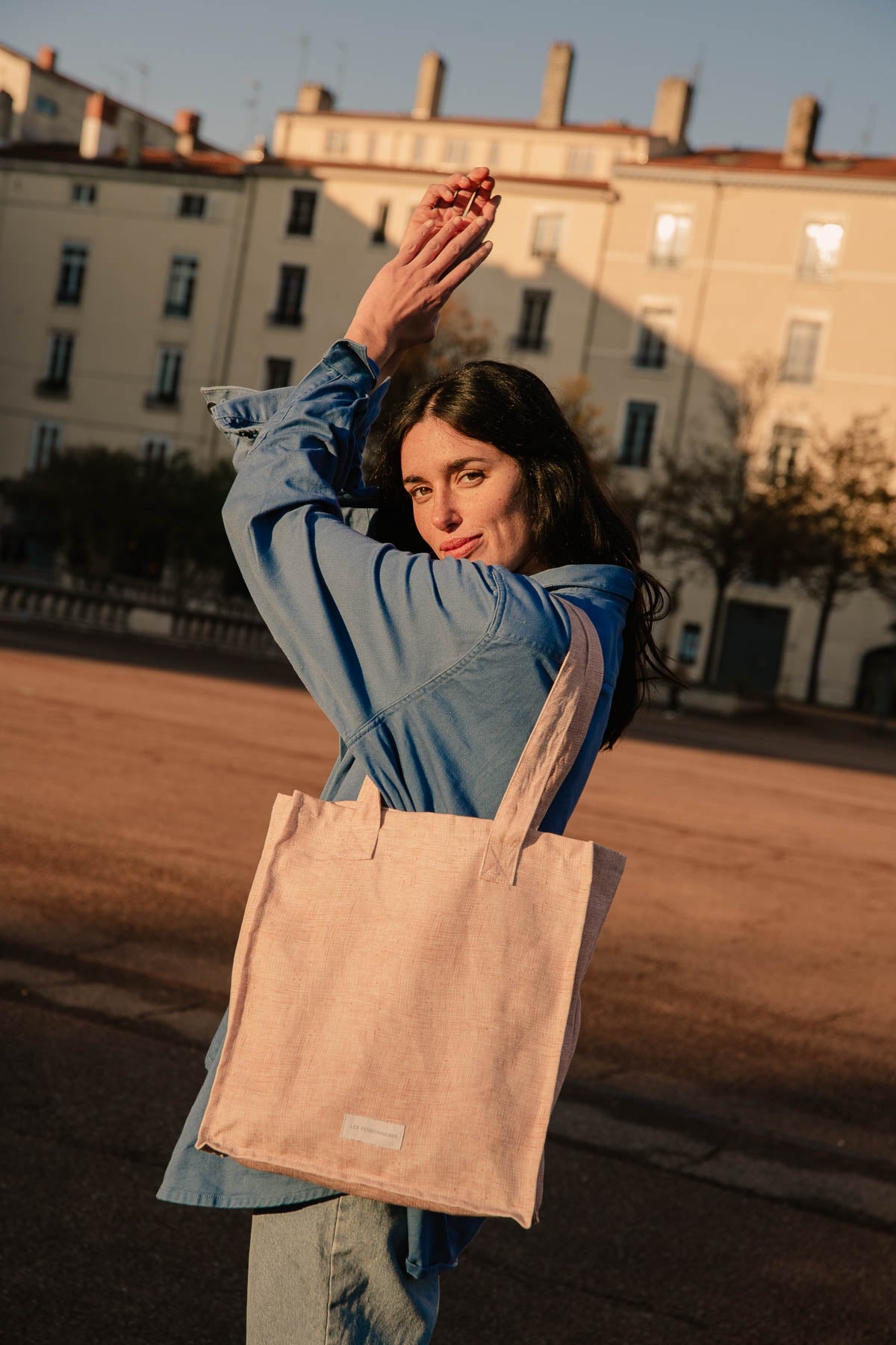 Organic cotton canvas zipped bag with Rosewood check pattern