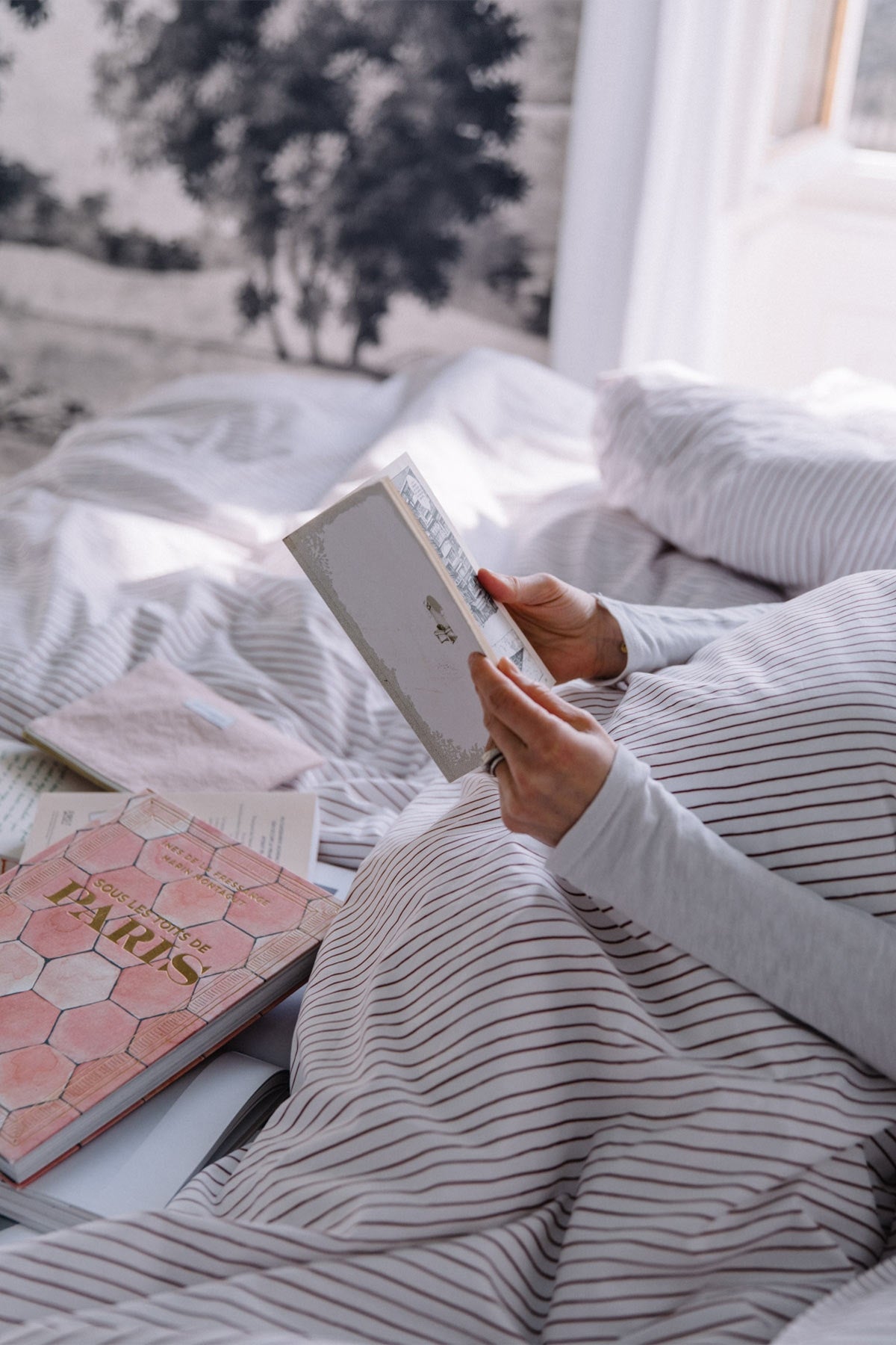 Housse de couette en percale de coton bio élégantes rayures rouille