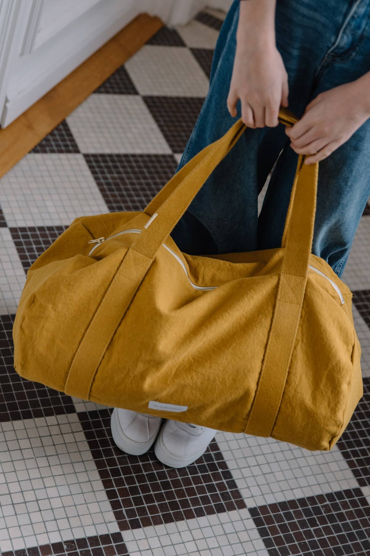 Saffron yellow organic cotton bowling bag