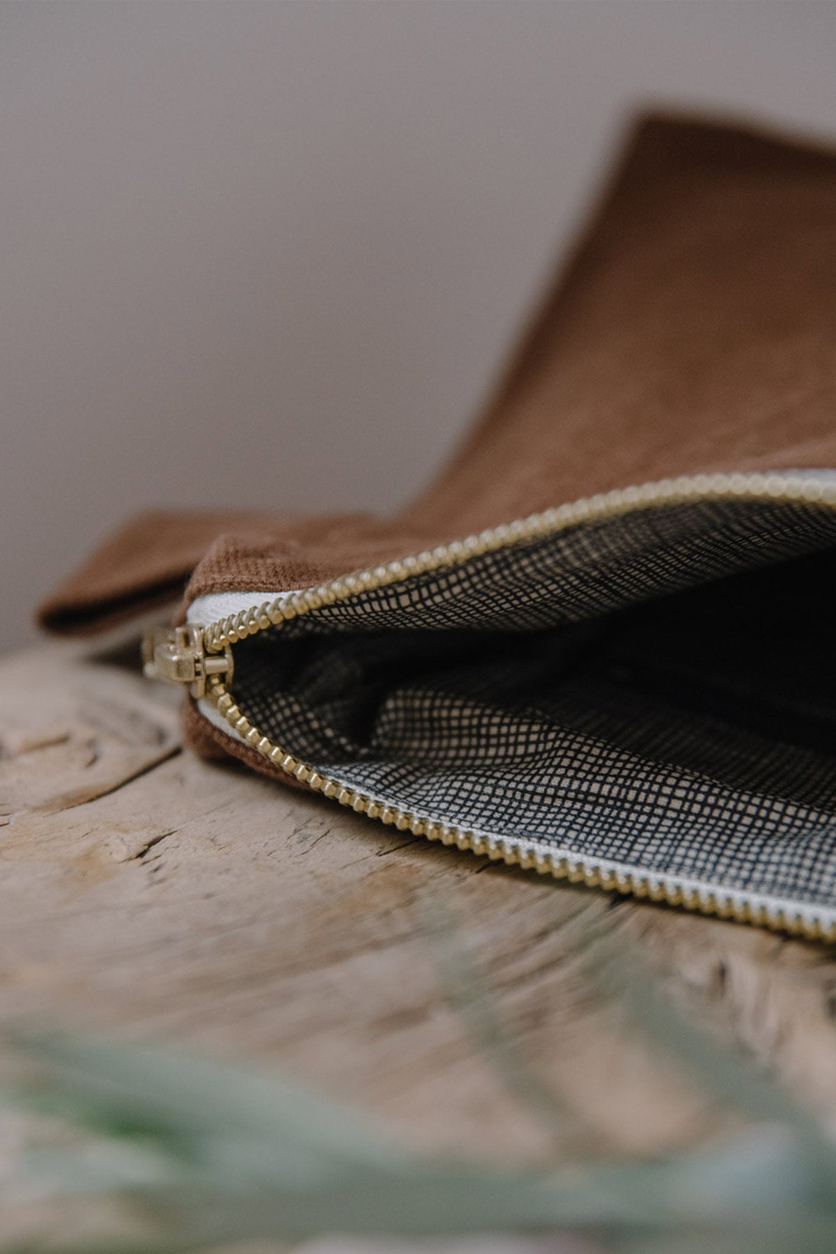 Hazelnut brown toiletry bag in thick organic cotton canvas