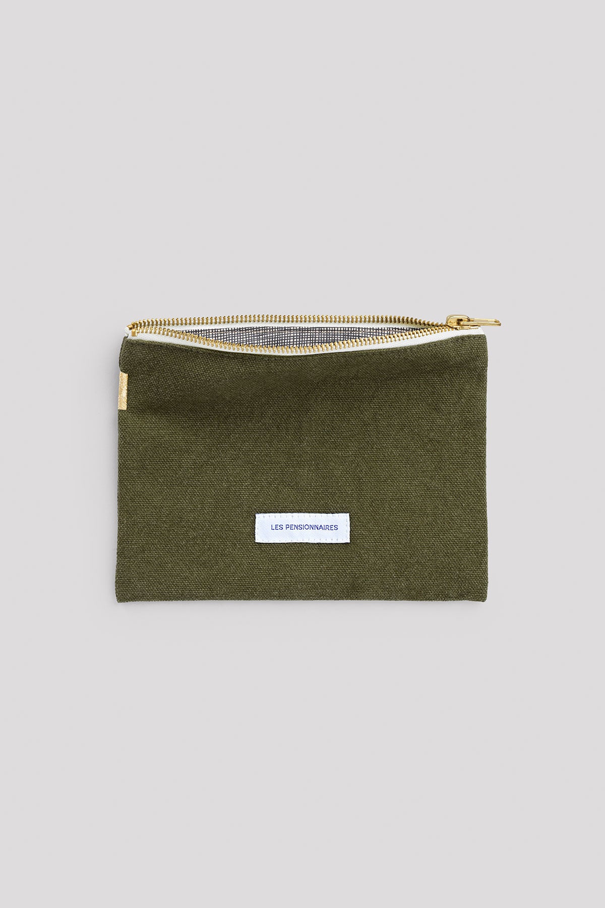 Petite pochette en toile de coton bio vert kaki Les pensionnaires