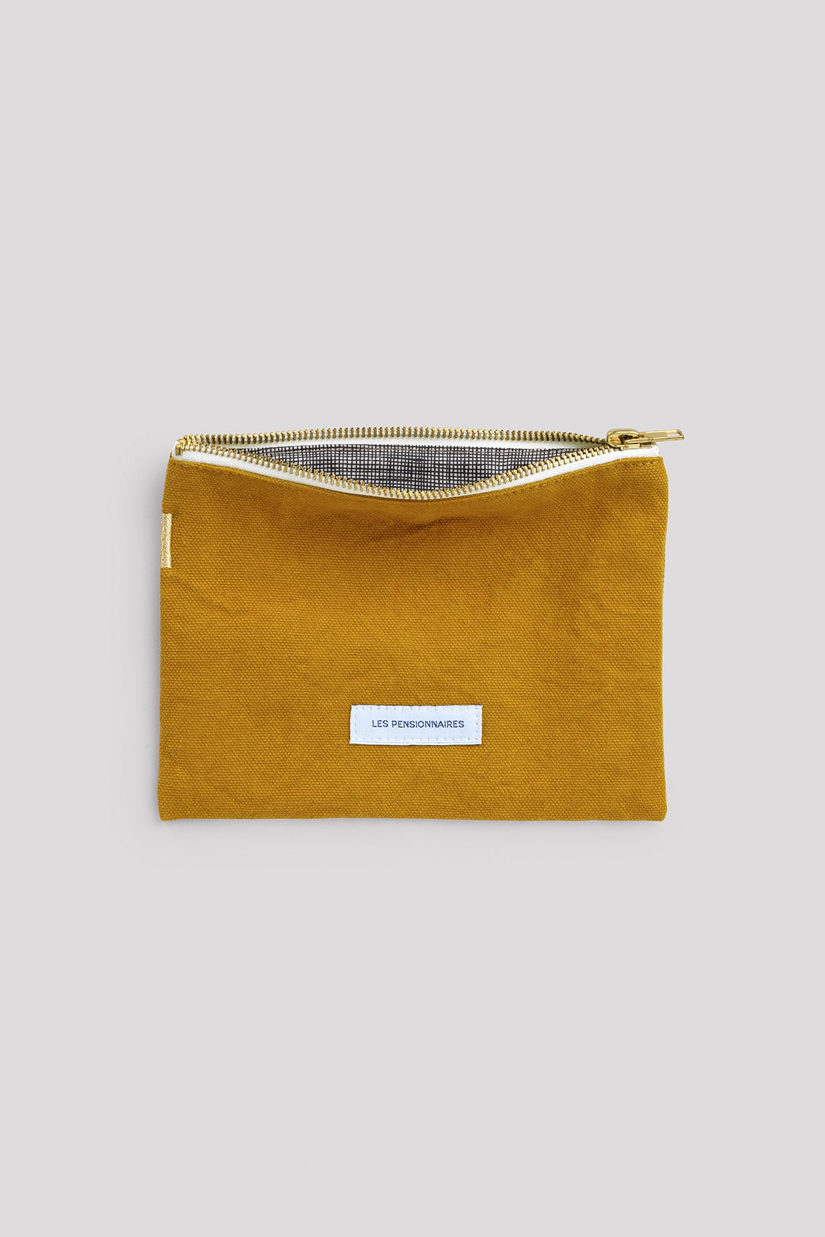 Petite pochette en toile de coton bio jaune moutarde Les pensionnaires