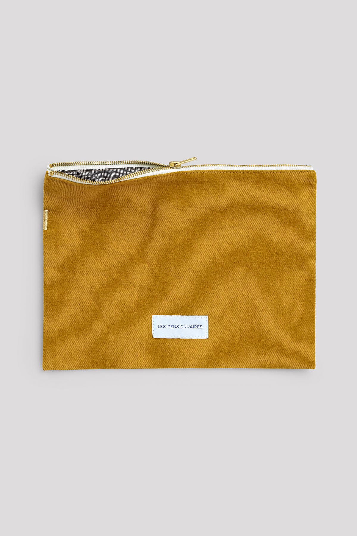 Grande pochette en toile de coton bio jaune moutarde Les pensionnaires