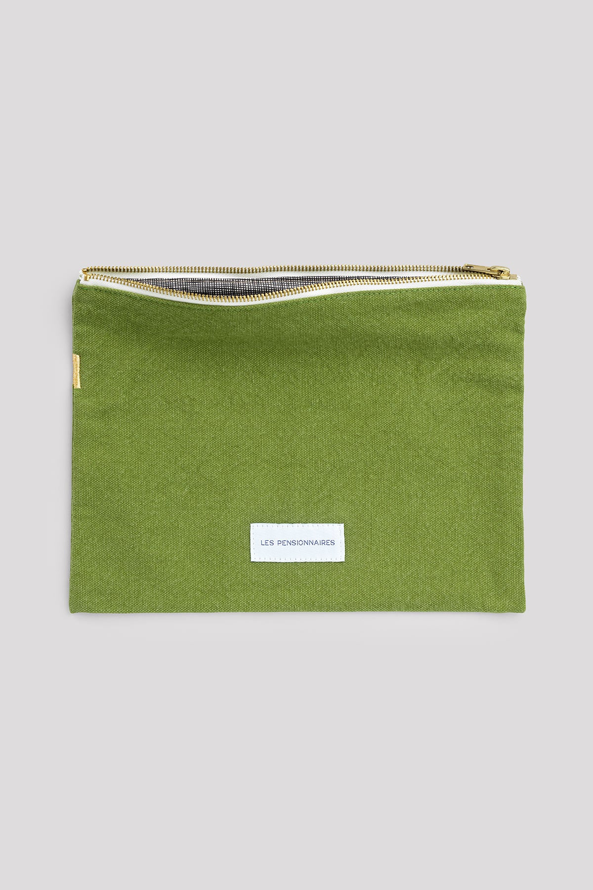 Grande pochette en toile de coton bio vert Les pensionnaires