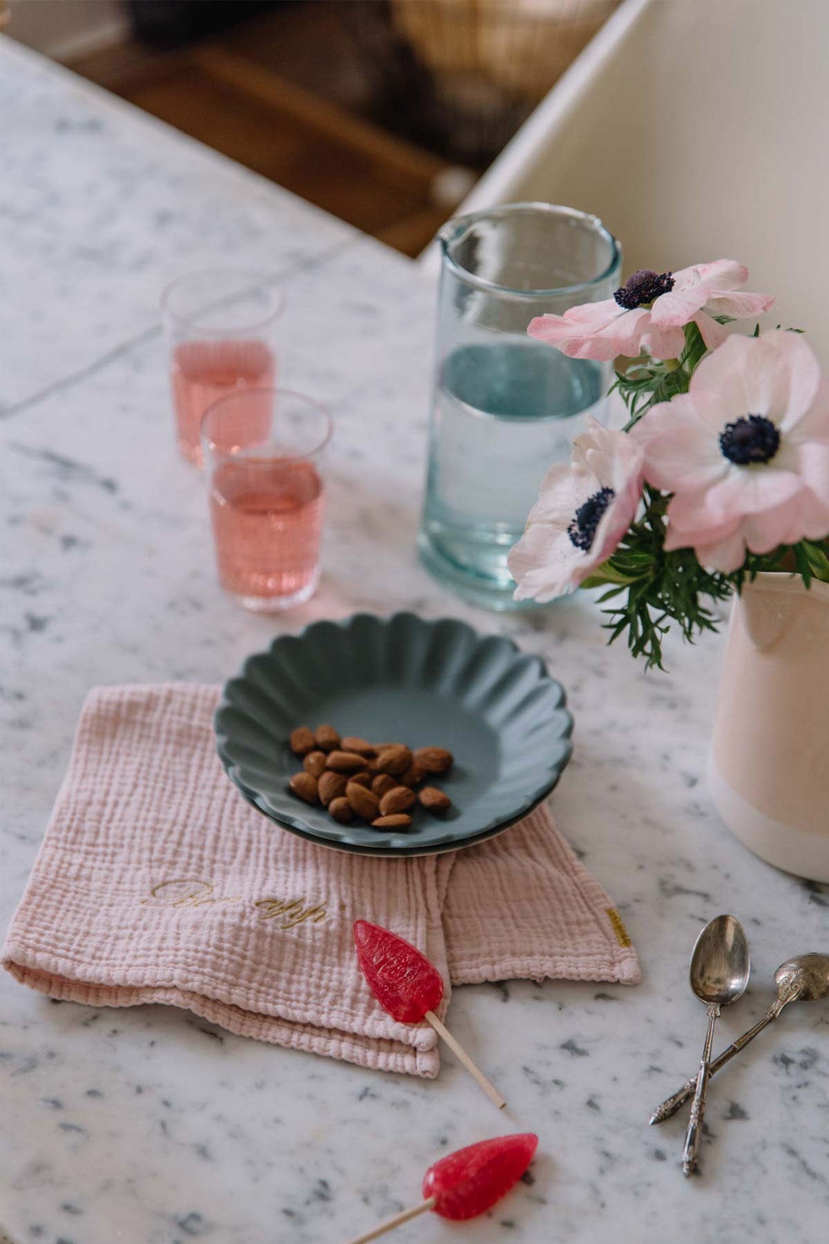 Serviettes de table en double gaze de coton rose Les pensionnaires