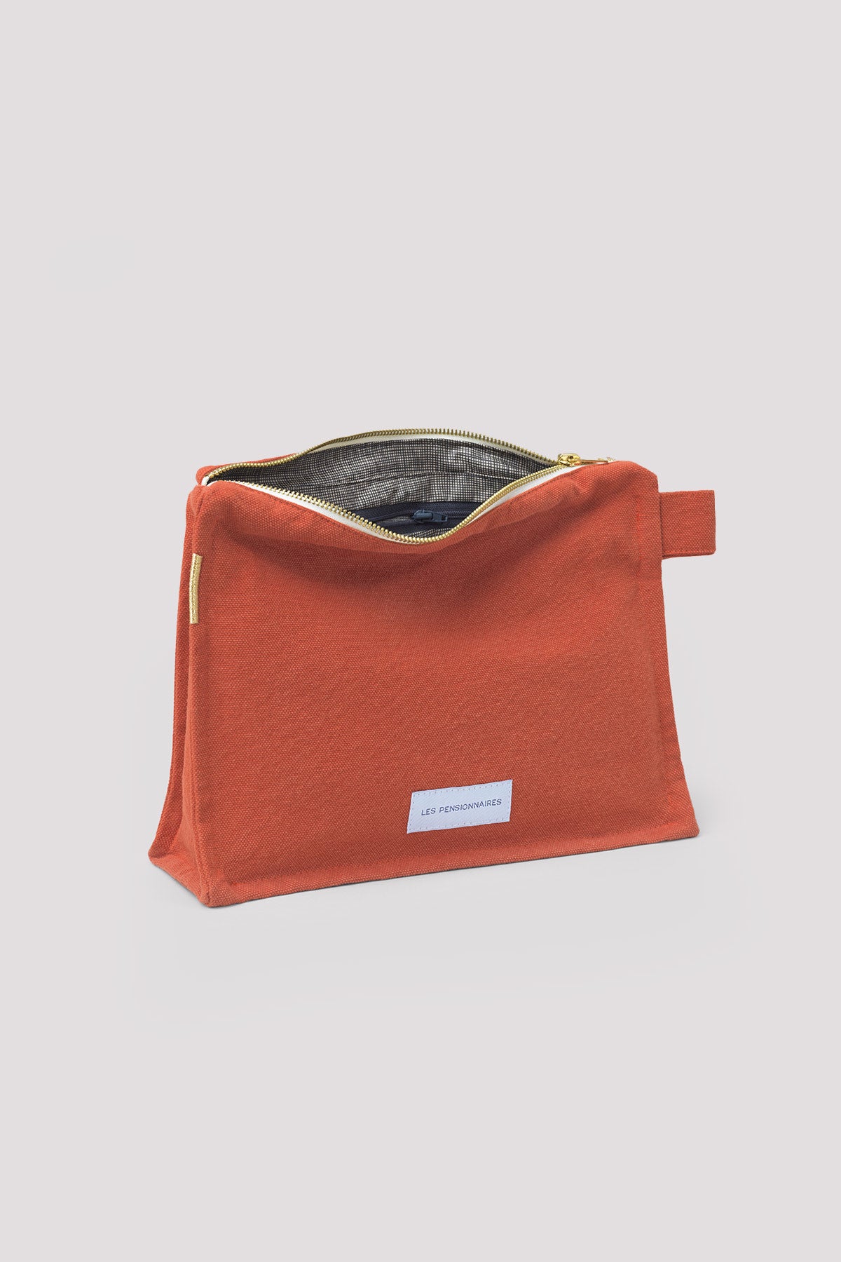 Trousse de toilette orange flamboyant en épaisse toile de coton bio